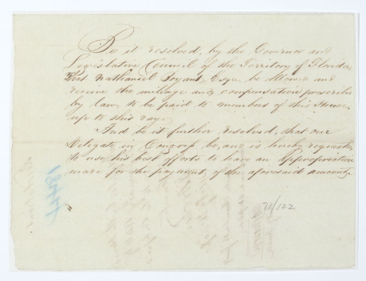 Resolution Directing the Florida Delegate in Congress to Procure an Appropriation for the Compensation of Nathaniel Bryant, 1844