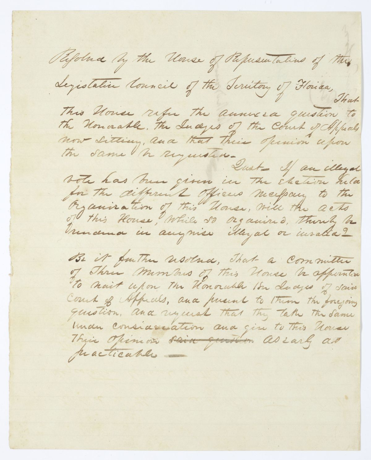 Resolution Directing that a Question Be Referred to the Judges of the Court of Appeals, circa 1844