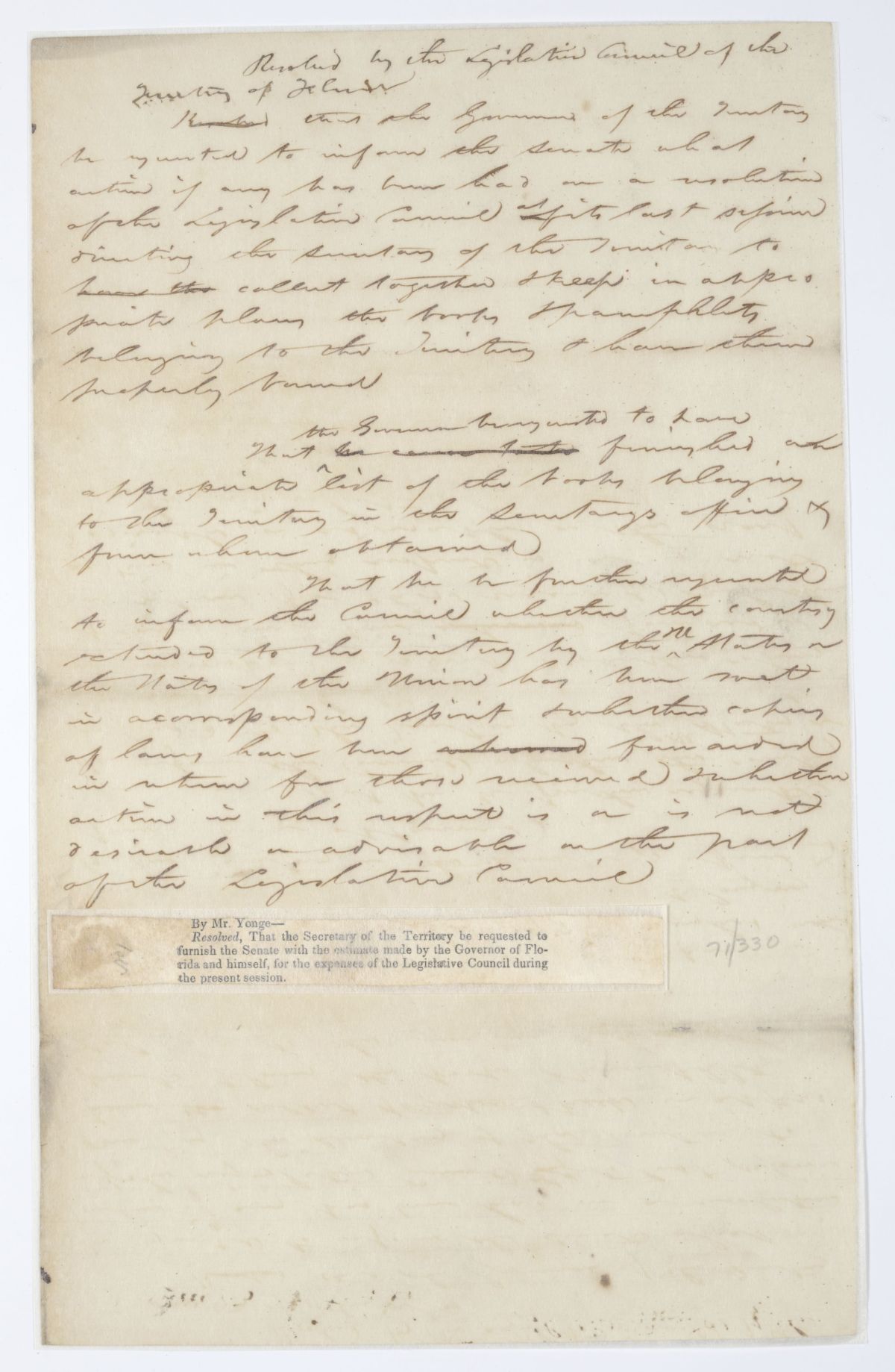 Resolution Requesting that the Governor Inform the Senate Whether Action Has Been Taken on a Resolution Regarding Books, circa 1844