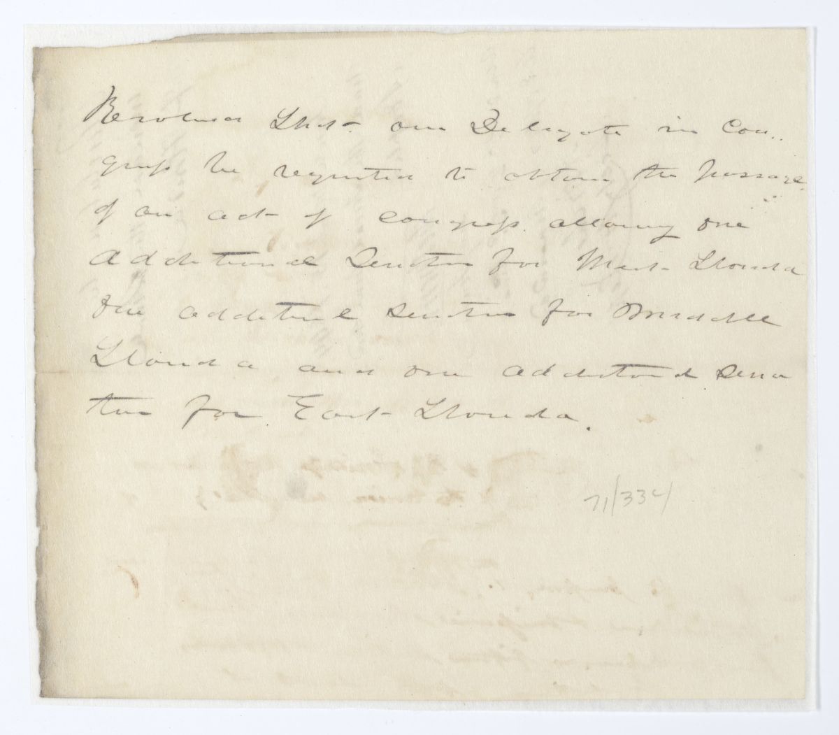 Resolution Directing the Florida Delegate in Congress to Procure an Act Allowing Additional Senators from West, Middle and East Florida, 1844