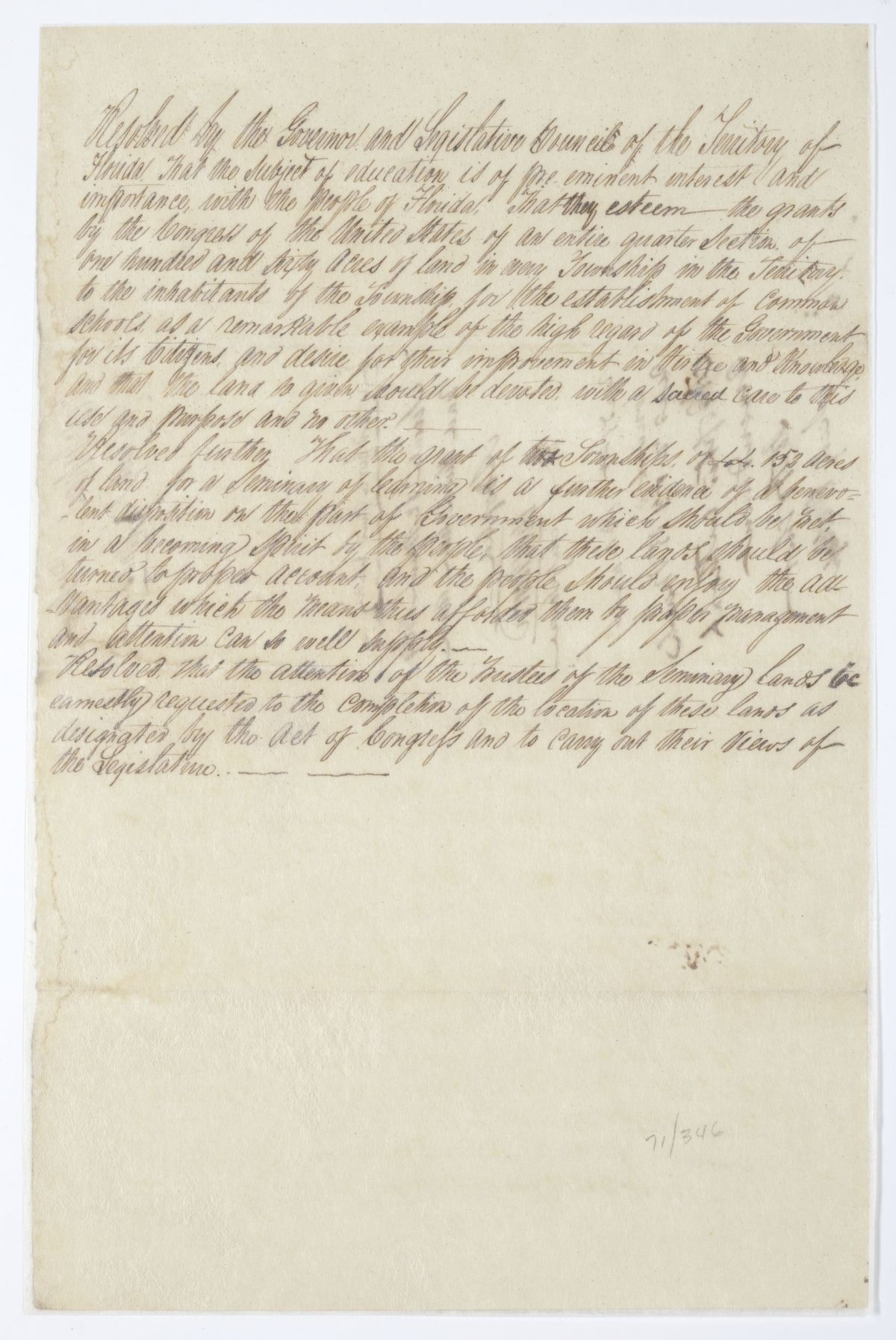 Resolution Requesting that the Trustees of the Seminary Lands Complete the Task of Locating Land for the Seminary Schools, 1844