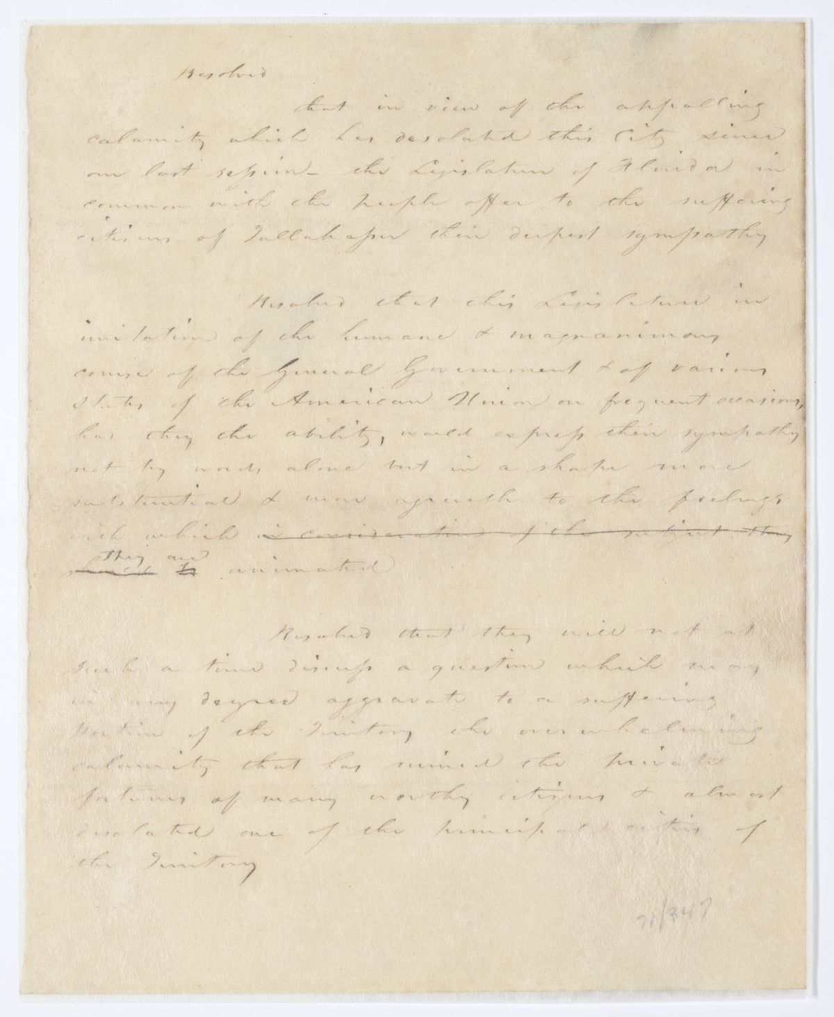 Resolution Declaring that the Territorial Legislative Council Will Not Discuss the Removal of the Capital, circa 1844