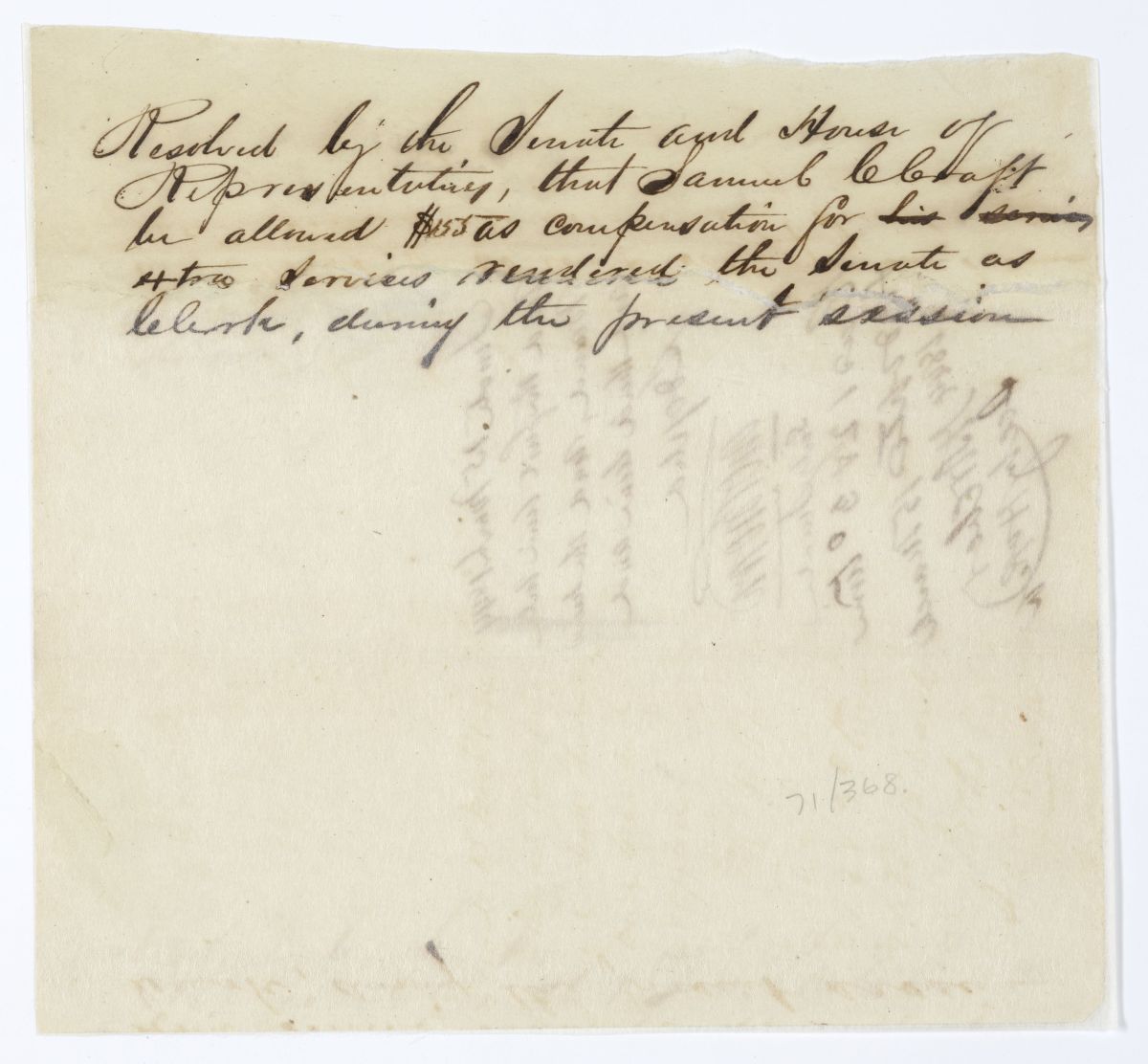 Resolution Providing Compensation for Samuel C. Craft for Services Rendered as a Legislative Clerk, 1844