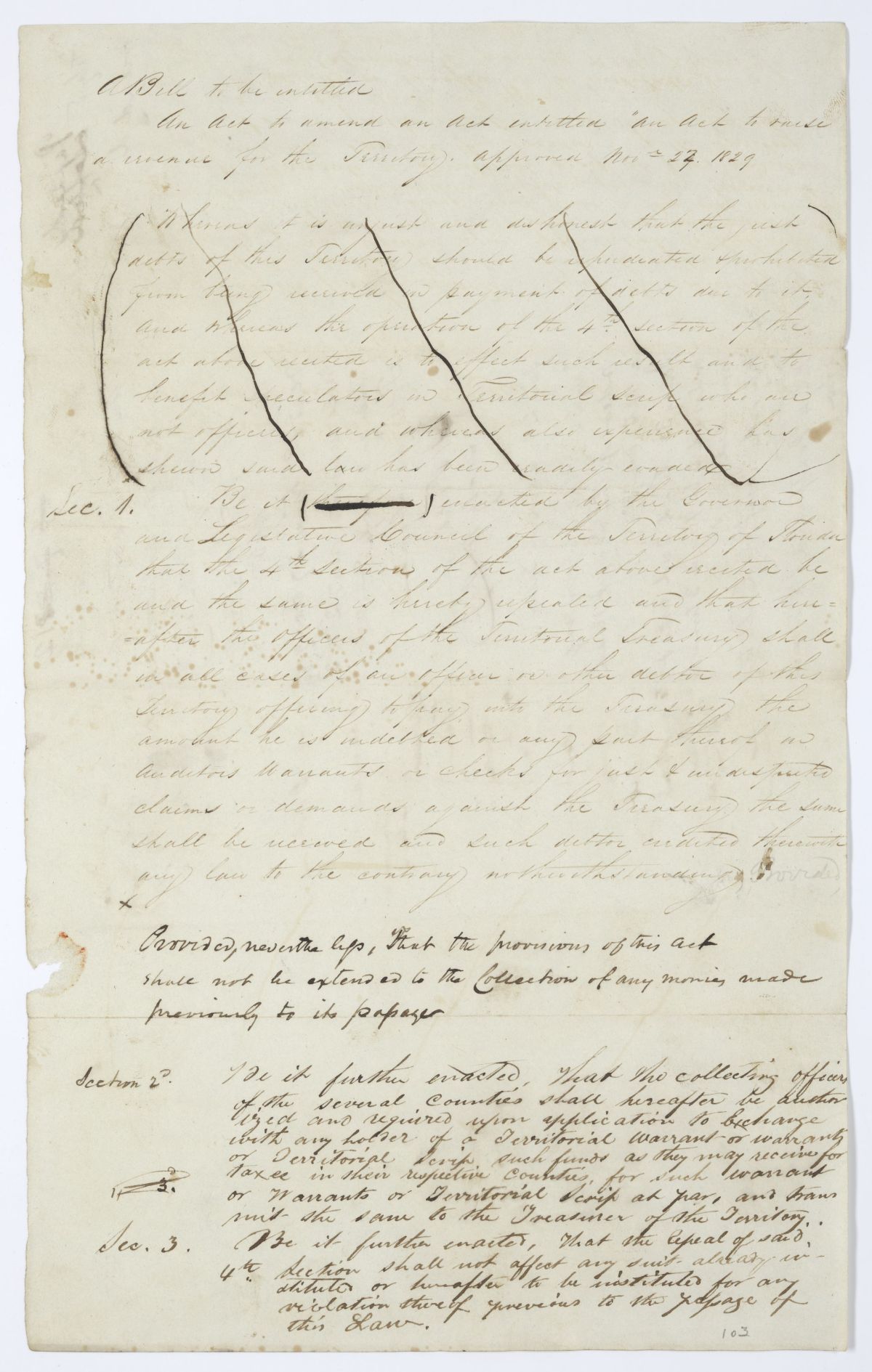 Draft of an Act to Amend an Act to Raise a Revenue for the Territory, 1845