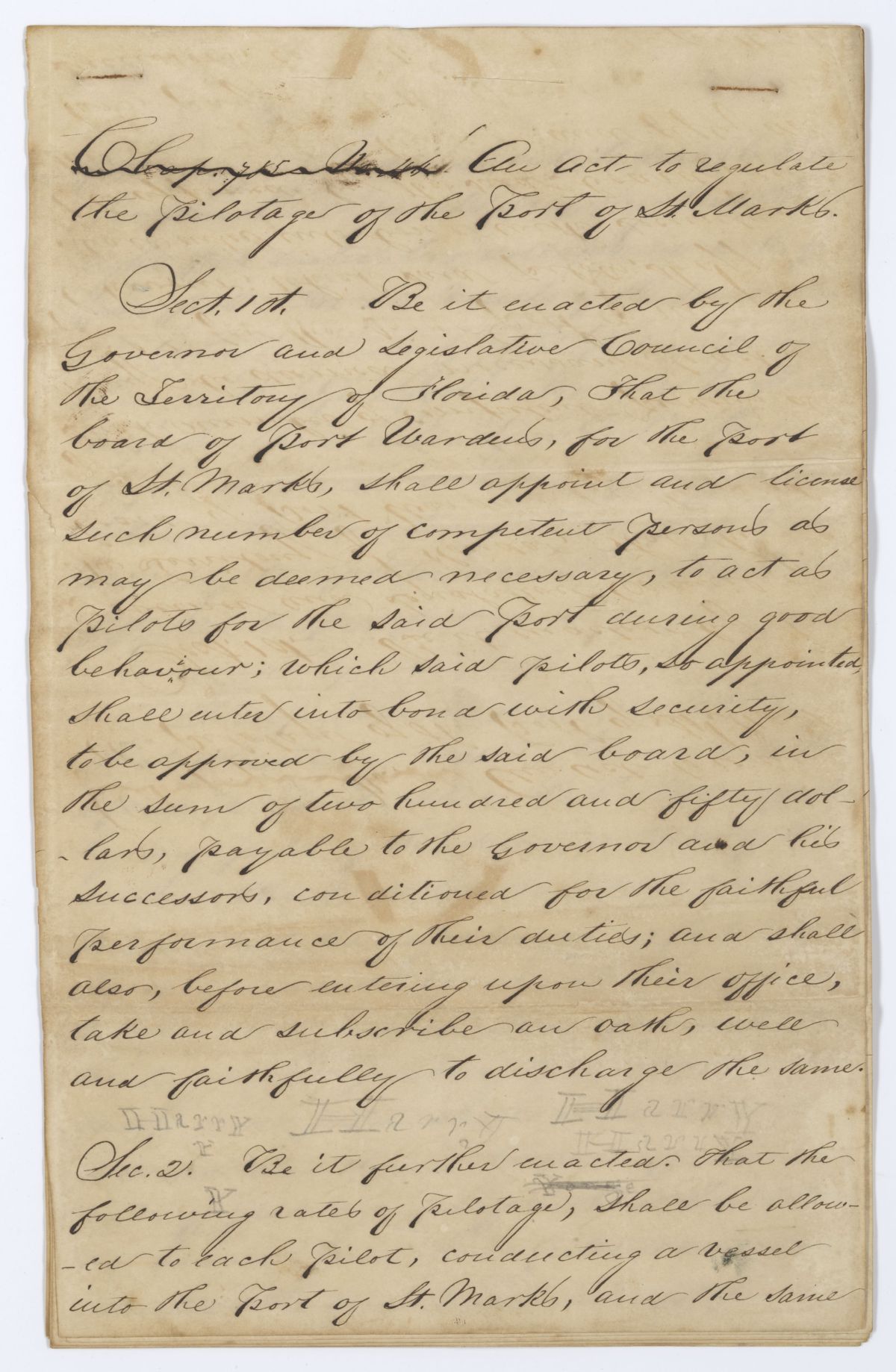 Draft of an Act to Regulate the Pilotage of the Port of Saint Marks, 1845