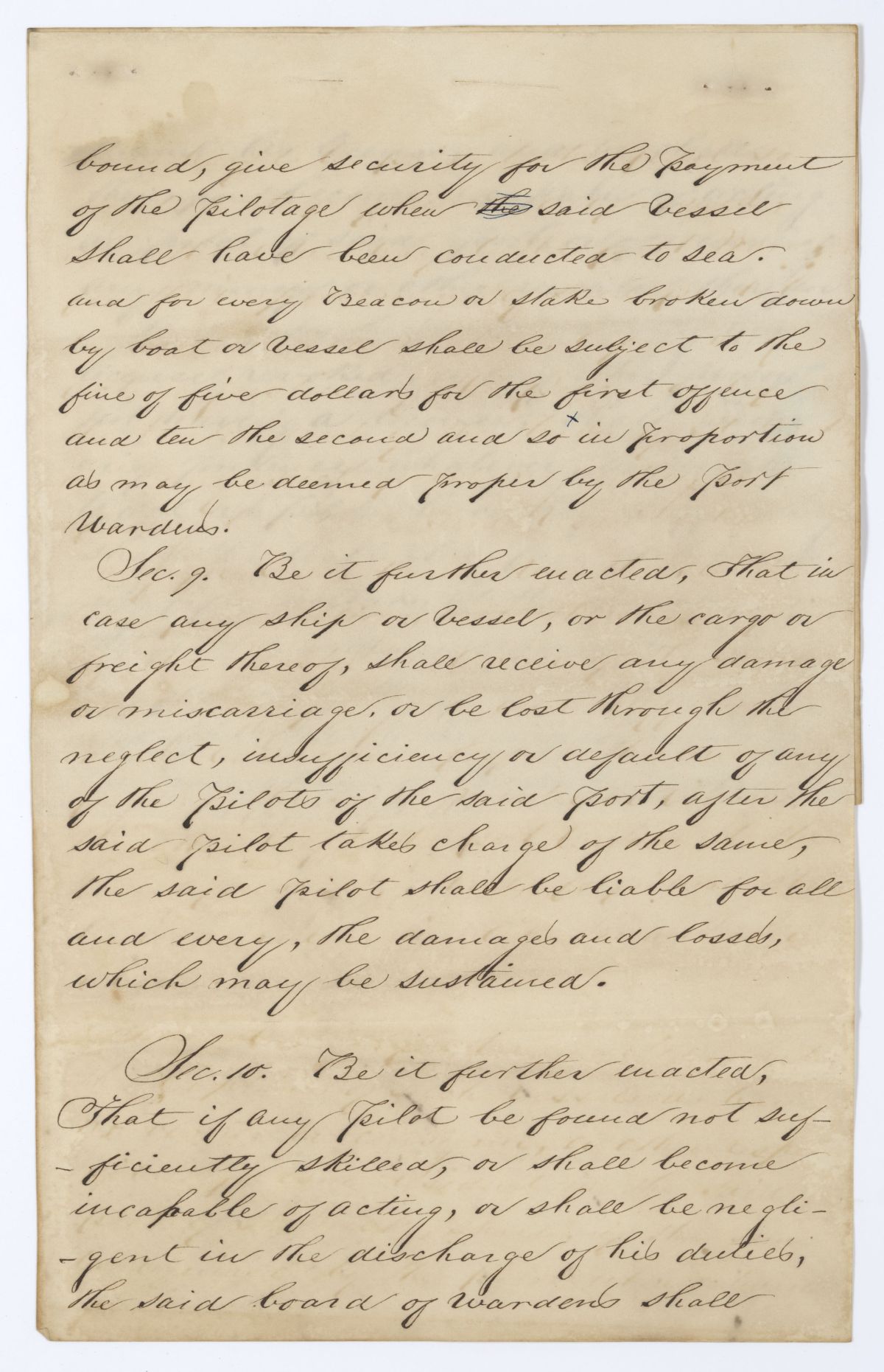 Draft of an Act to Regulate the Pilotage of the Port of Saint Marks, 1845