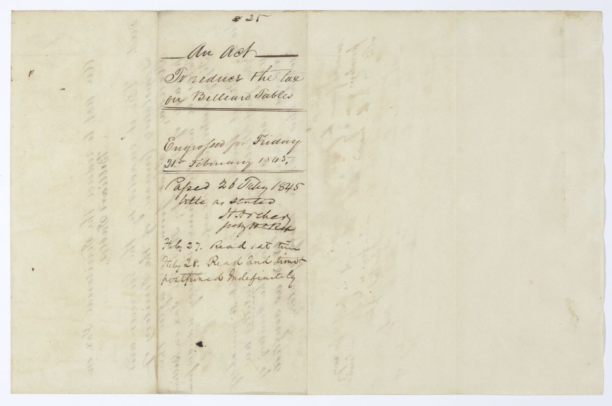 Draft of an Act to Reduce the Territorial Tax on Billiard Tables, 1845