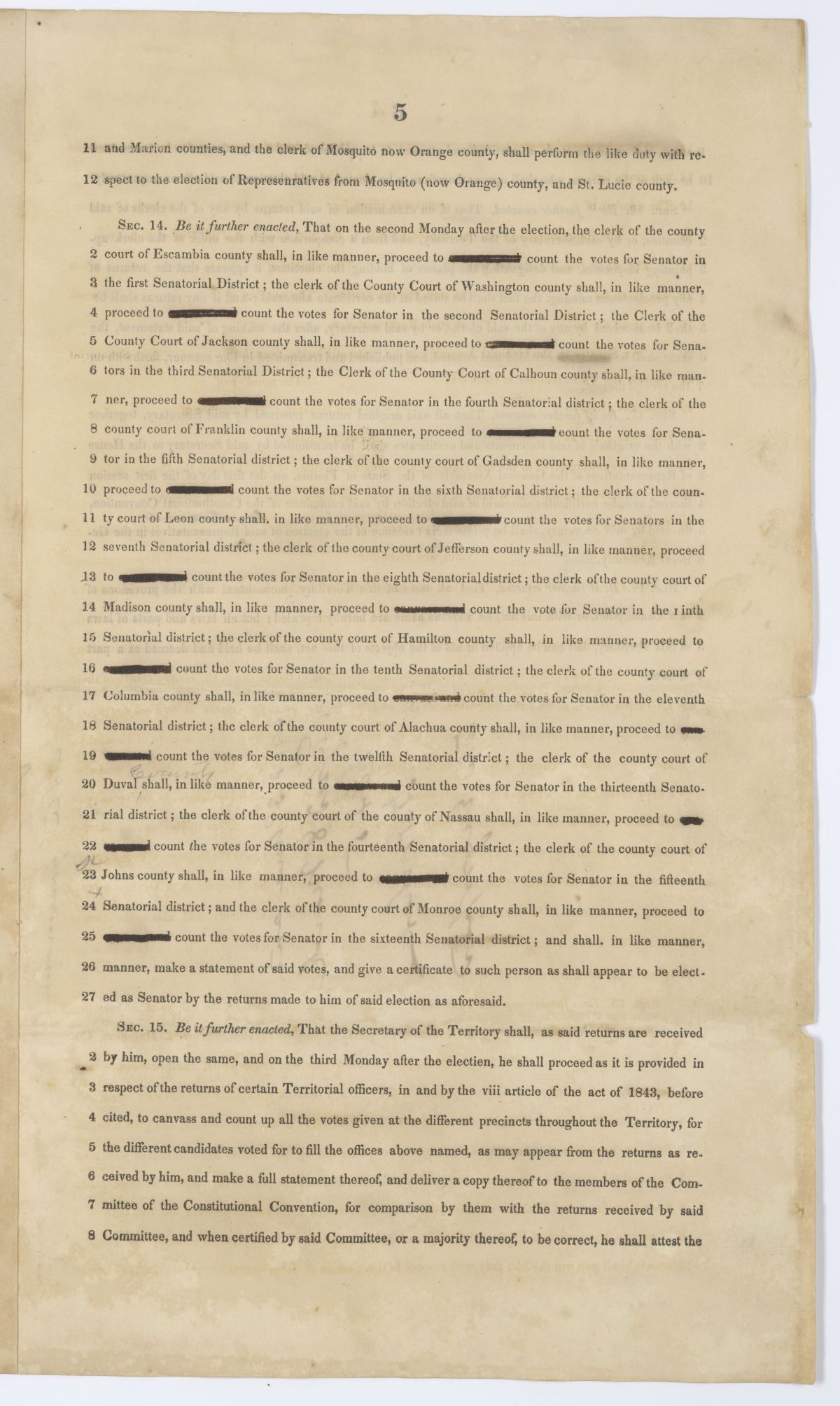 Draft of an Act to Facilitate the Organization of the State of Florida, 1845