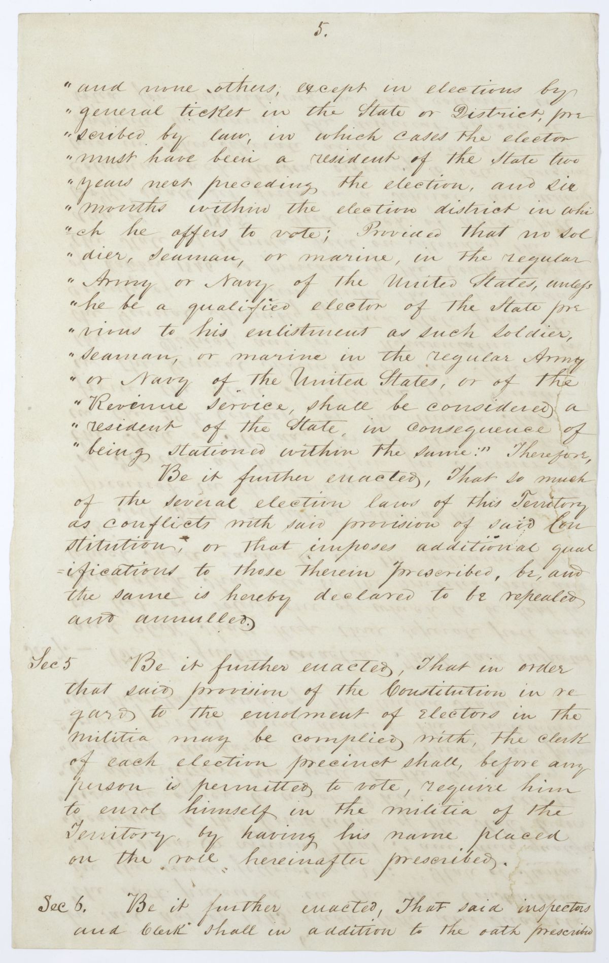 Draft of an Act to Facilitate the Organization of the State of Florida, 1845