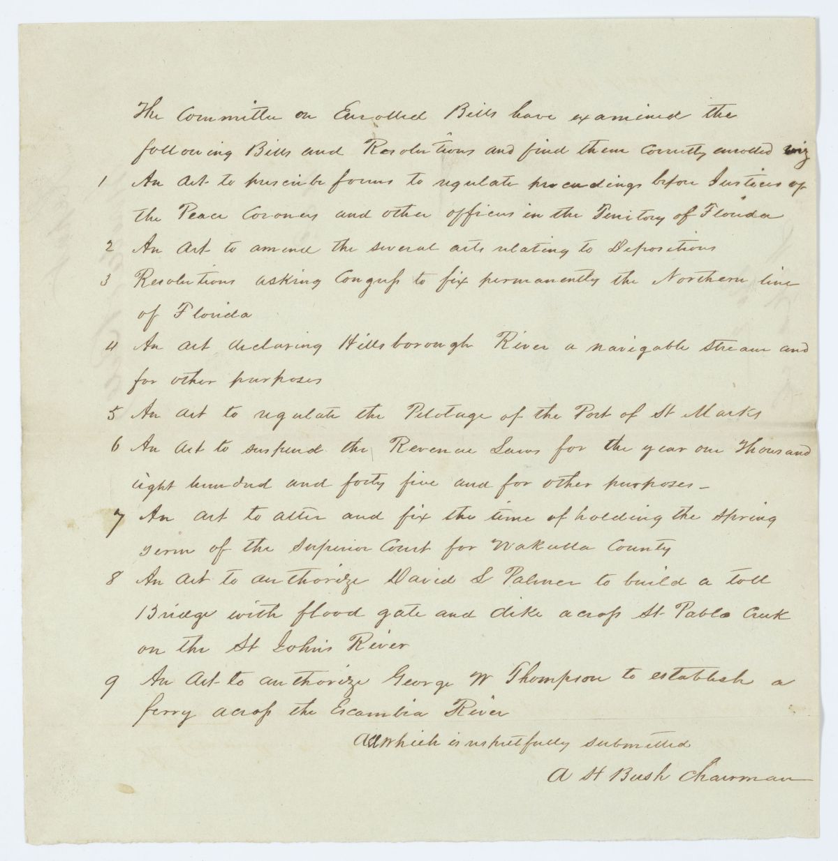 Report of the Committee on Enrolled Bills, circa 1845