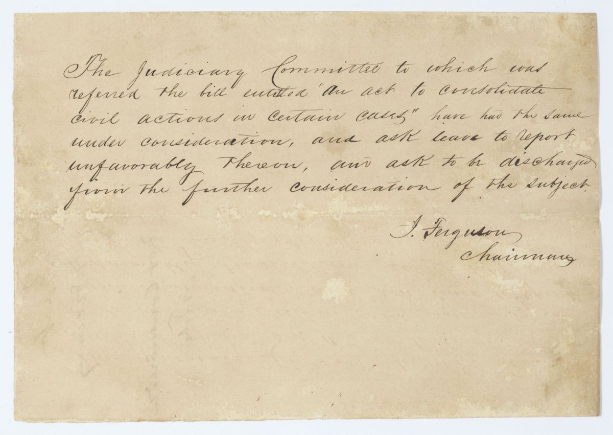 Report of the Judiciary Committee to Which Was Referred a Bill to Consolidate Civil Actions in Certain Cases, circa 1845