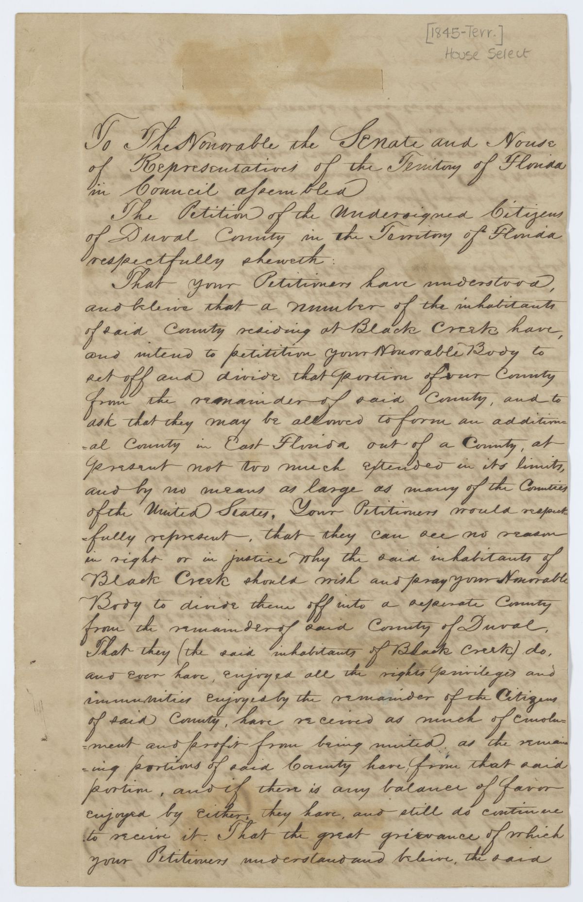 Petition of Citizens of Duval County Opposing the Division of Duval County, 1845