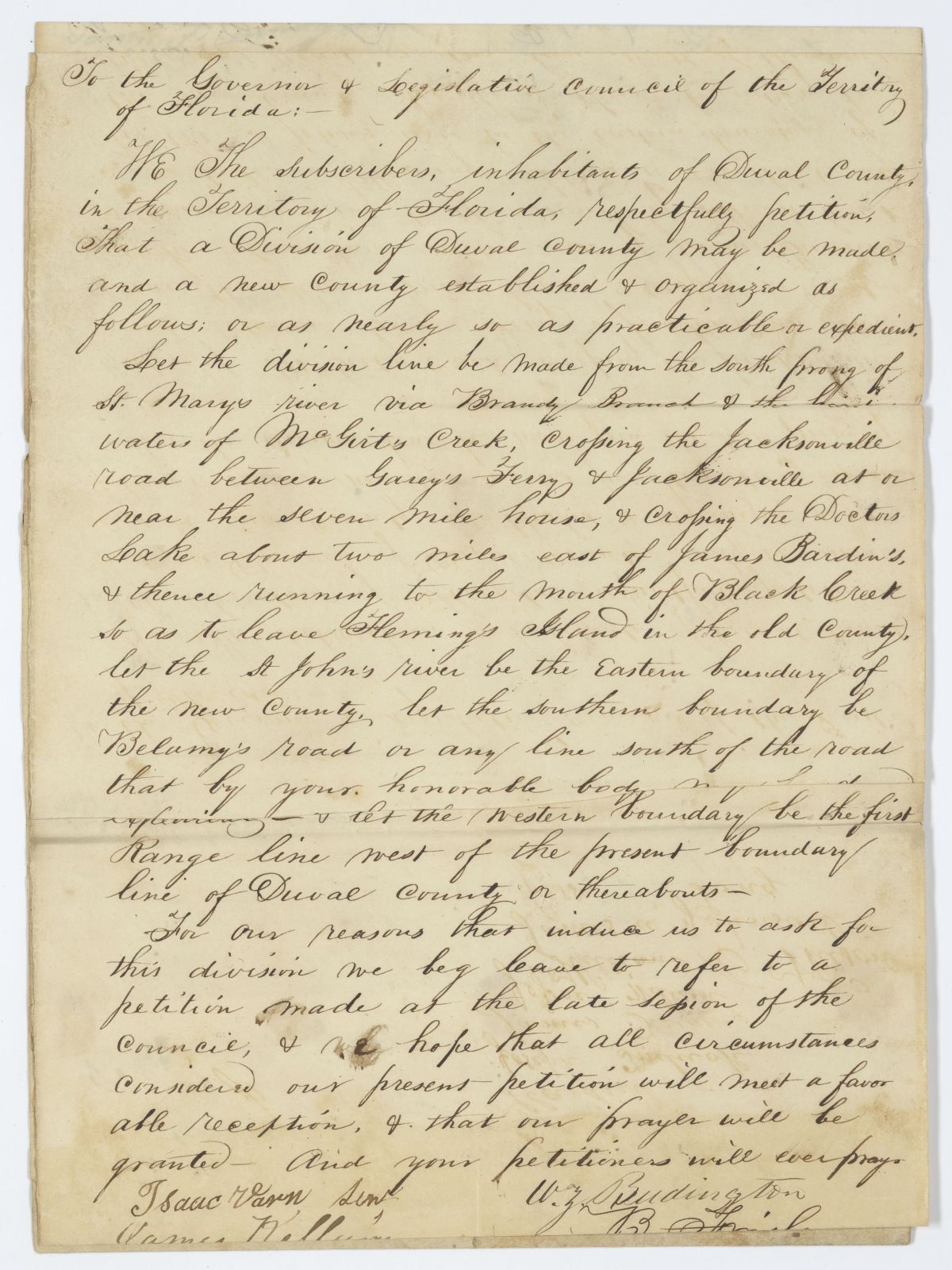 Petition of Citizens of Duval County Requesting a Division of Duval County, 1845