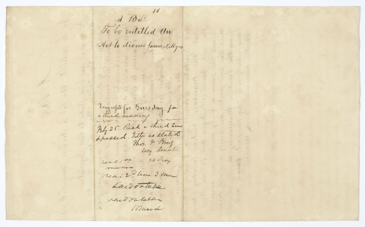 Draft of an Act to Divorce James N. Myres, circa 1845