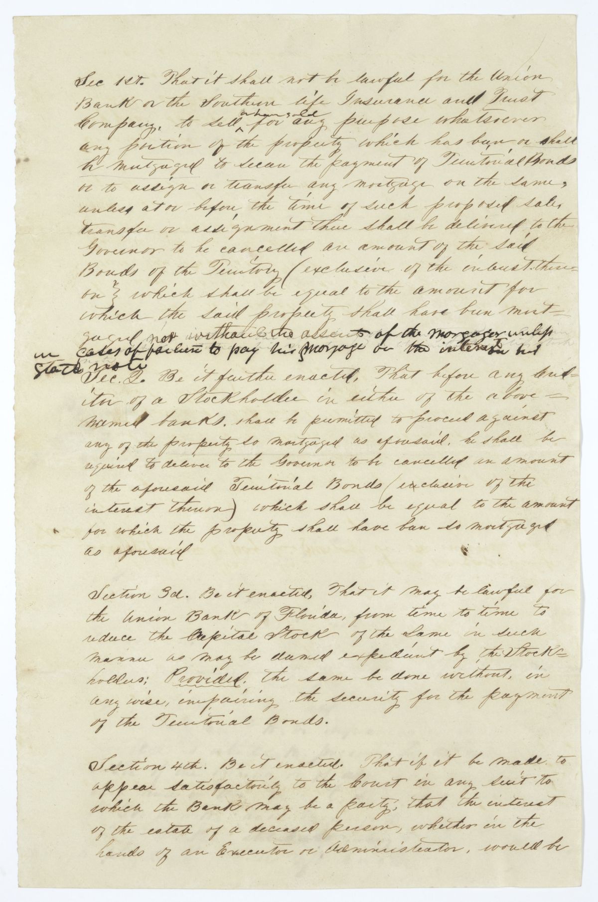 Draft of an Act Regarding Mortgaged Property and Faith Bonds, circa 1845