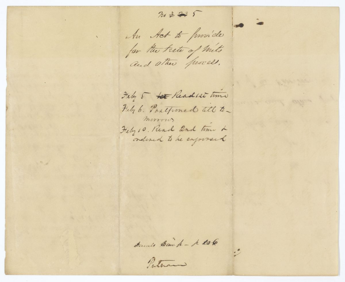 Draft of an Act to Provide for the Teste of Writs and Other Process, circa 1845