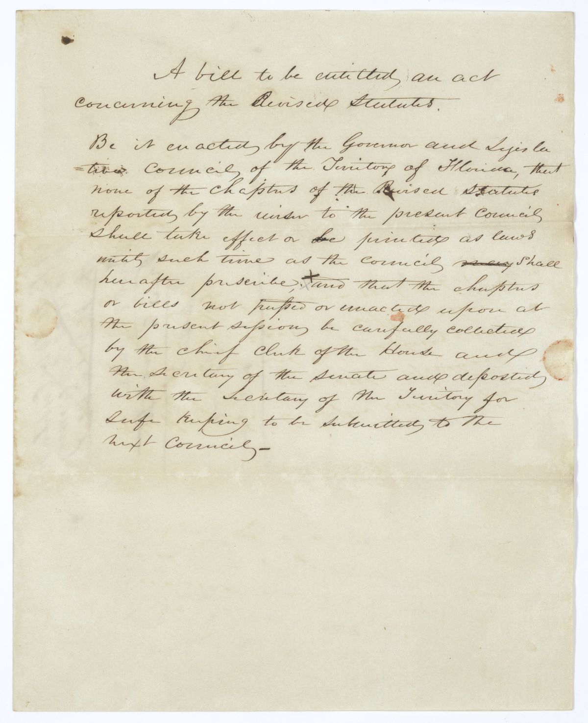 Draft of an Act Concerning the Revised Statutes, circa 1845