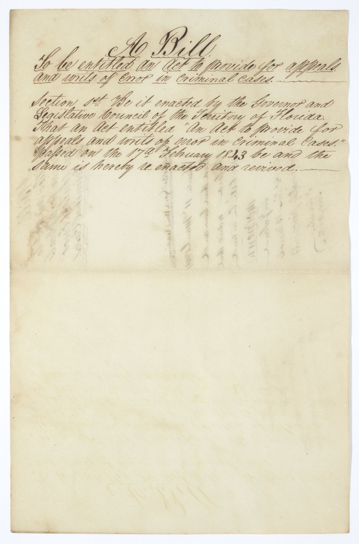 Draft of an Act to Provide for Appeals and Writs of Error in Criminal Cases, 1844