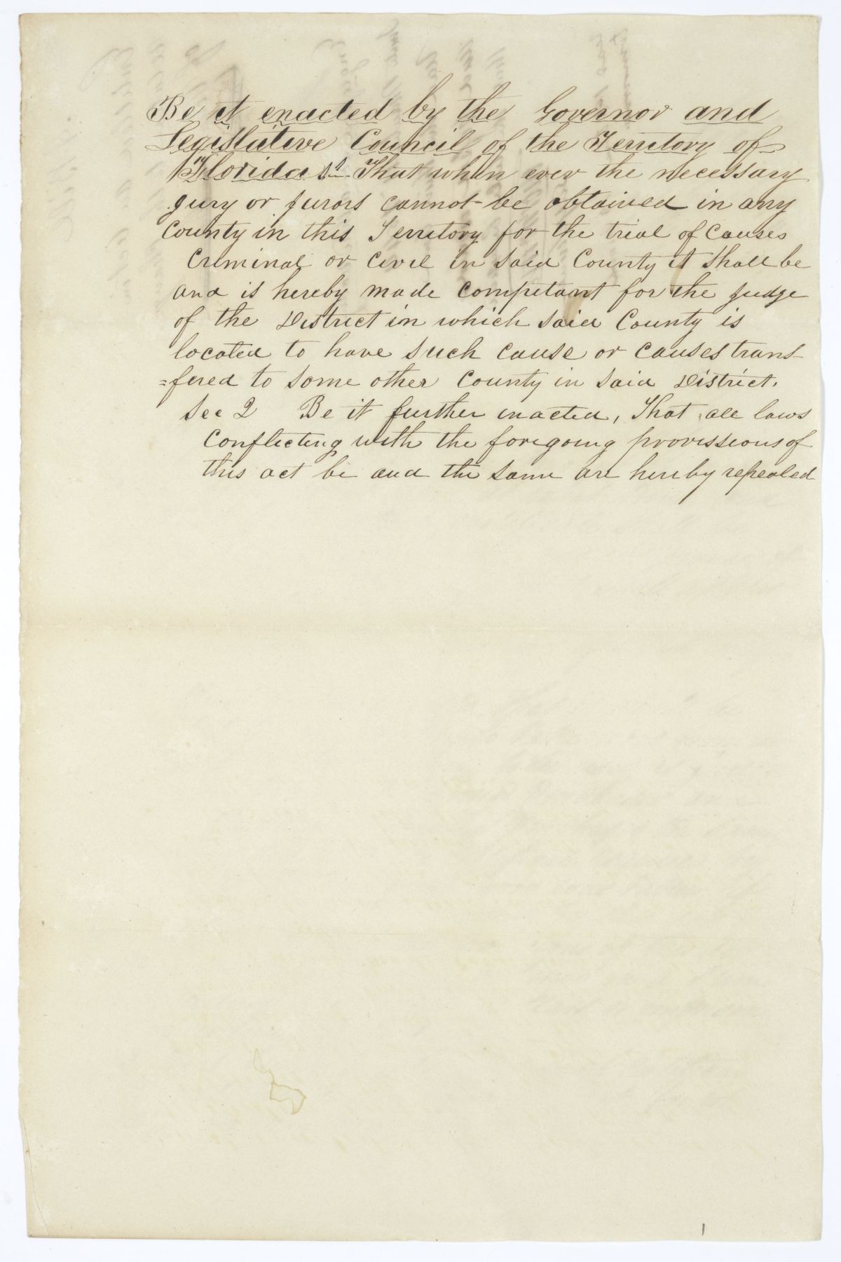 Draft of an Act in Relation to the Change of Venue in Court Cases, 1844