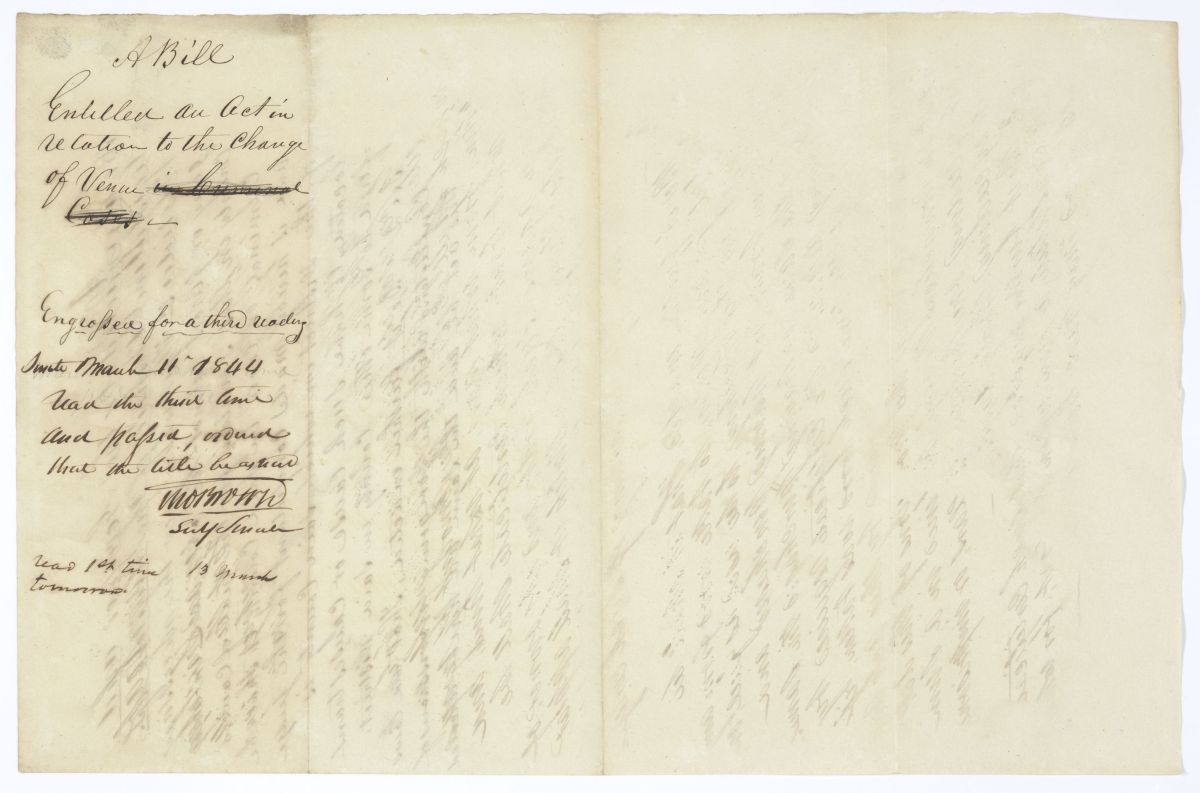 Draft of an Act in Relation to the Change of Venue in Court Cases, 1844