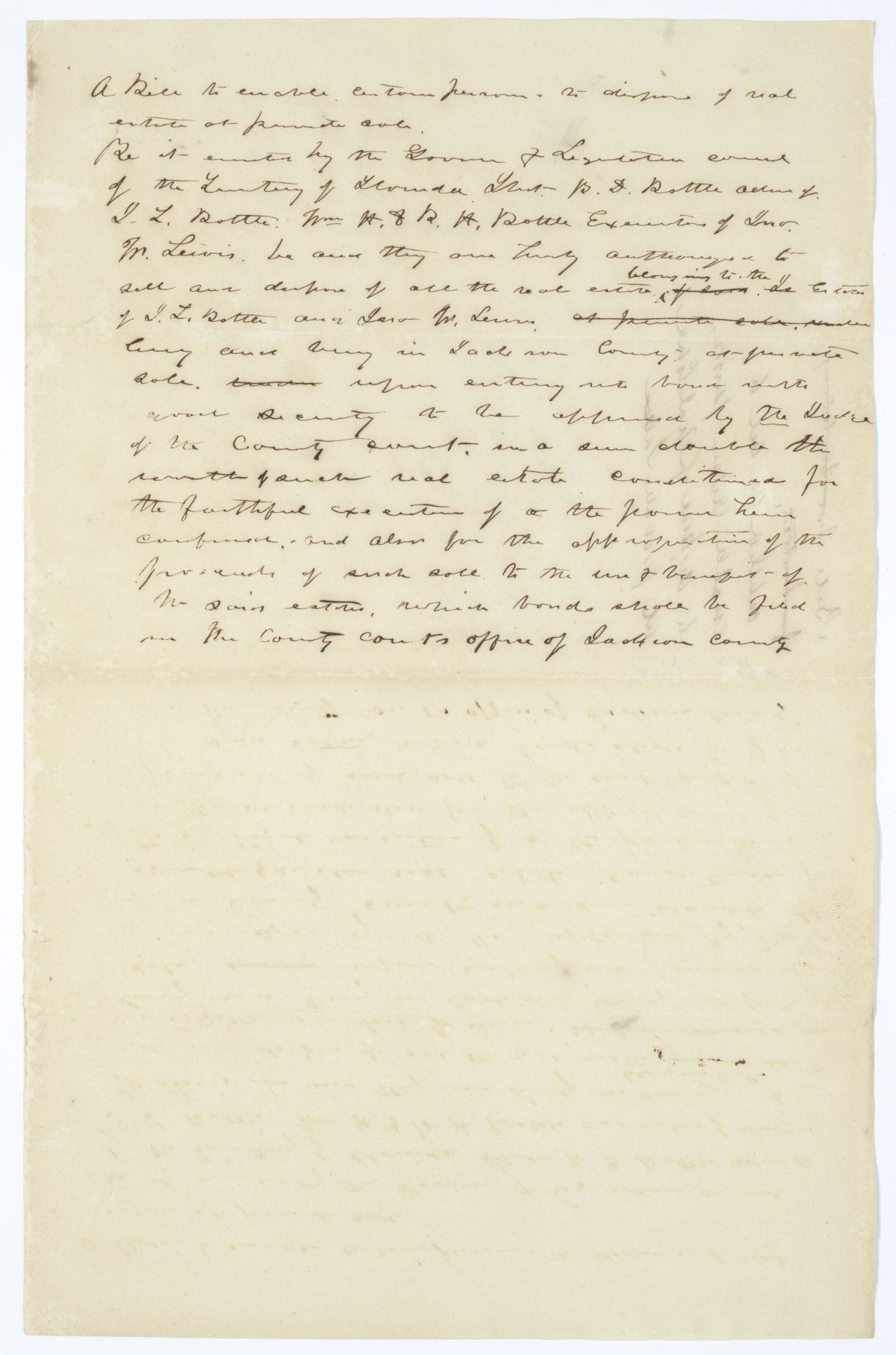 Draft of an Act to Enable Certain Persons to Dispose of Real Estate at Private Sale, 1844