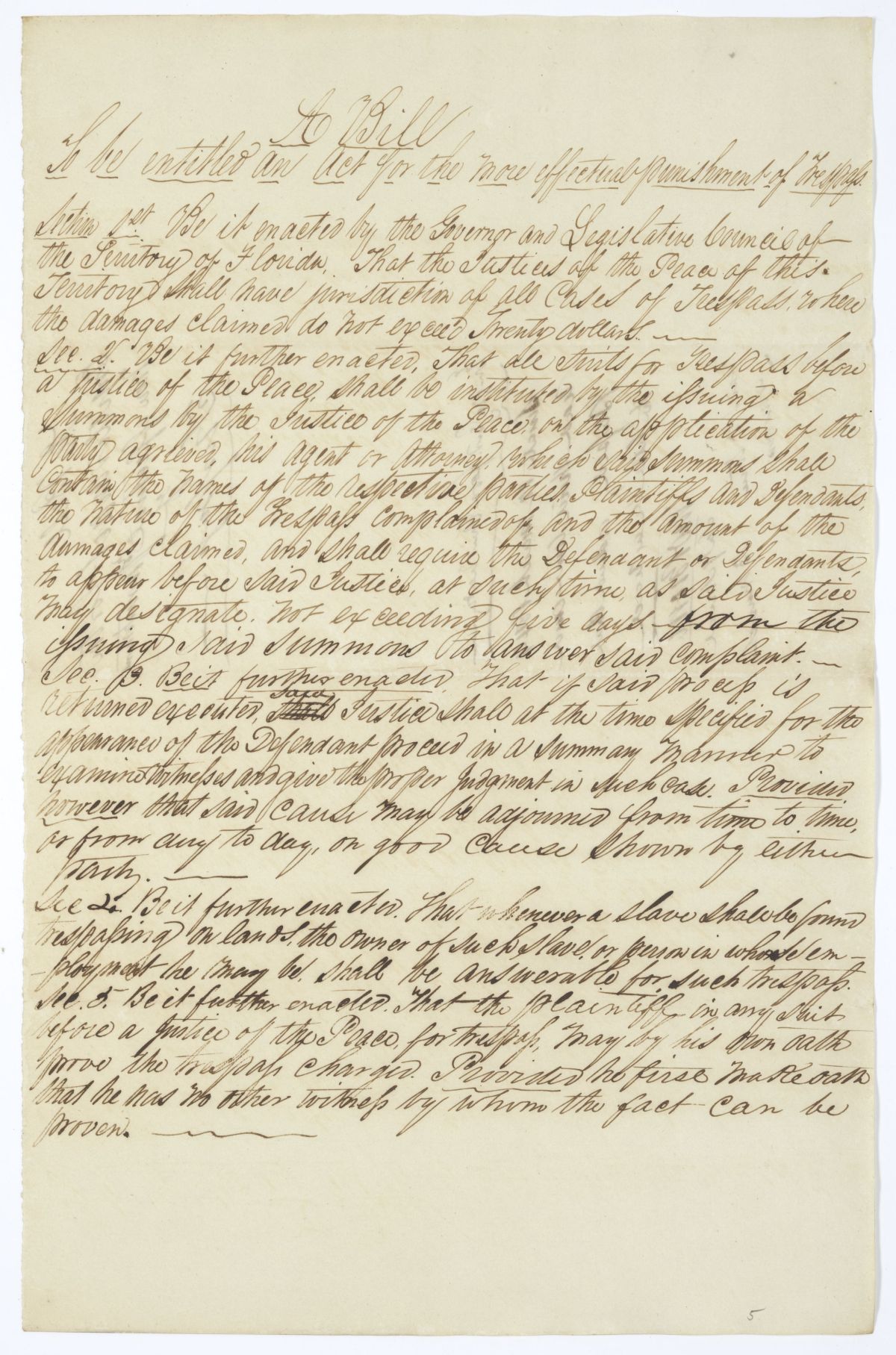 Draft of an Act for the More Effectual Punishment of Trespass, 1844