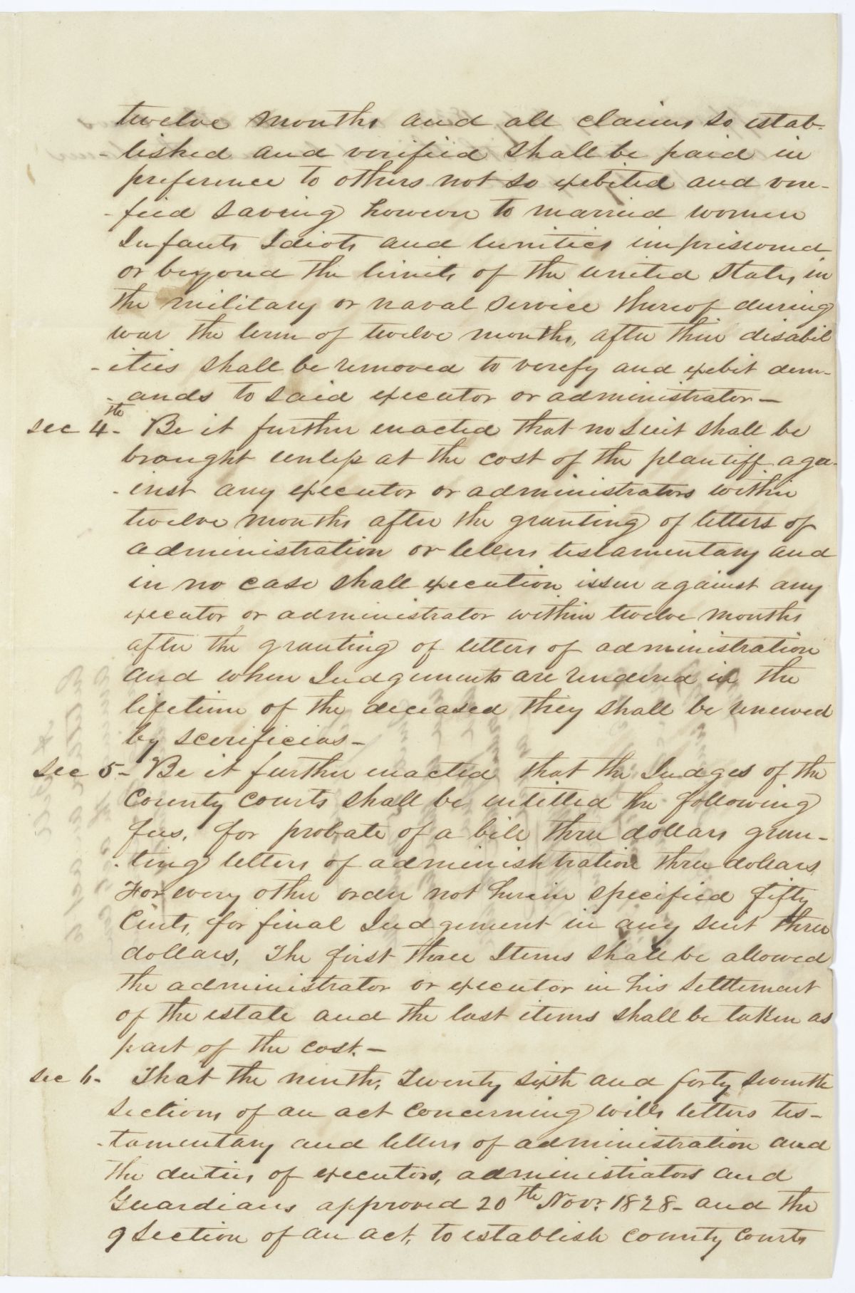 Draft of an Act to Amend the Acts Concerning Executors and Administrators, 1844