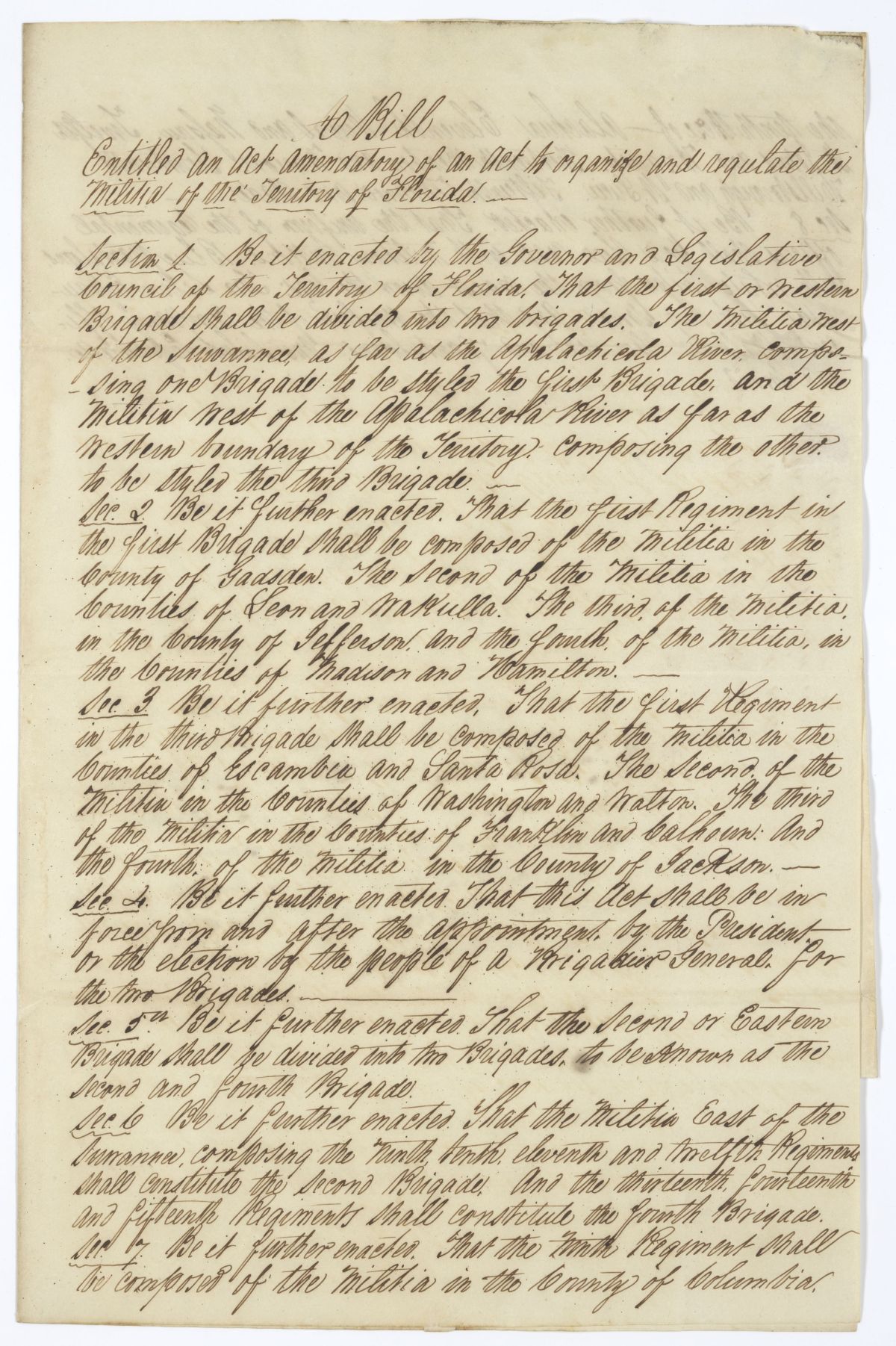 Draft of an Act Amendatory of an Act to Organize and Regulate the Militia of the Territory, 1844