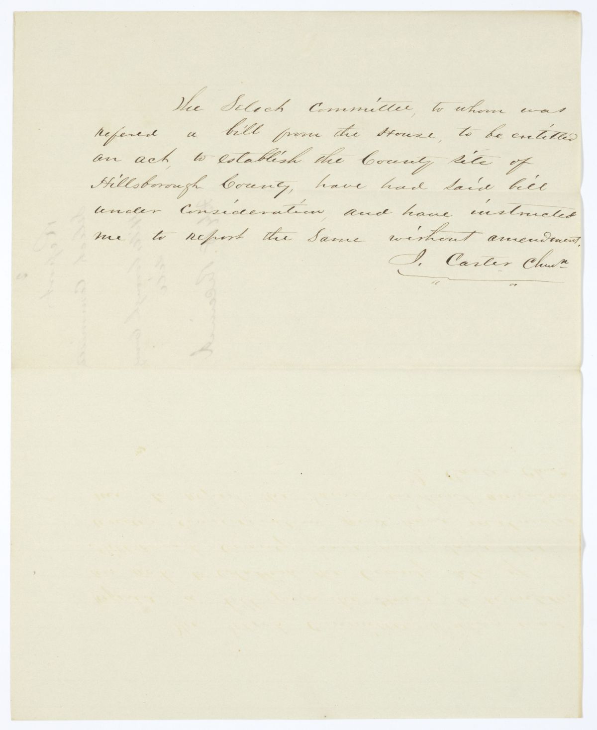 Report of the Select Committee to Whom Was Referred a Bill to Establish a County Seat of Hillsborough County, circa 1845