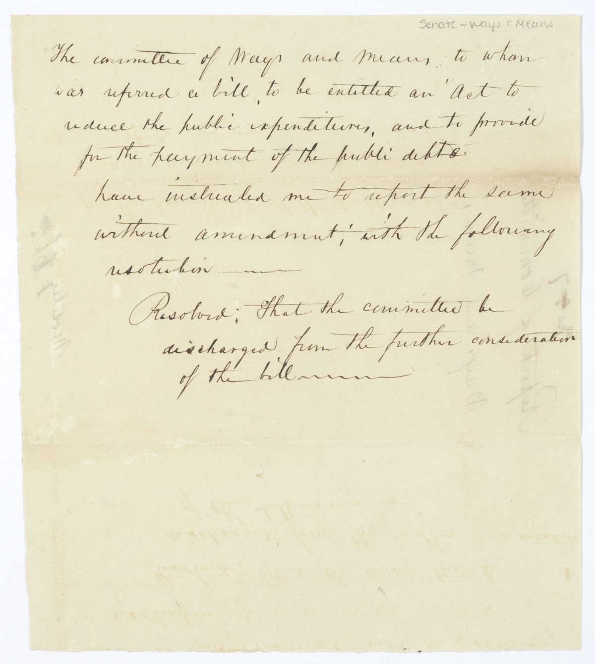 Report of the Committee of Ways and Means to Whom Was Referred a Bill to Reduce the Public Expenditures, circa 1845