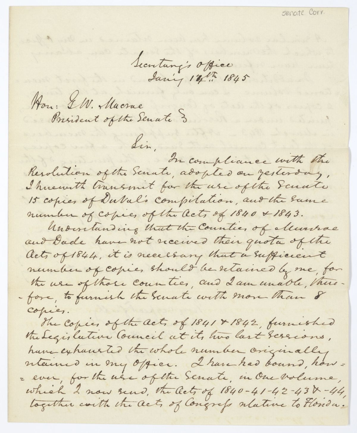 Letter from Thomas H. Duval to G. W. Macrae, 1845