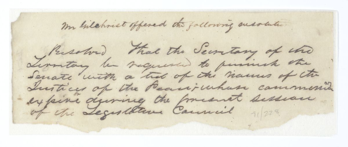 Resolution Requesting that the Secretary of the Territory Provide the Senate with a List of Names of Justices of the Peace, 1845