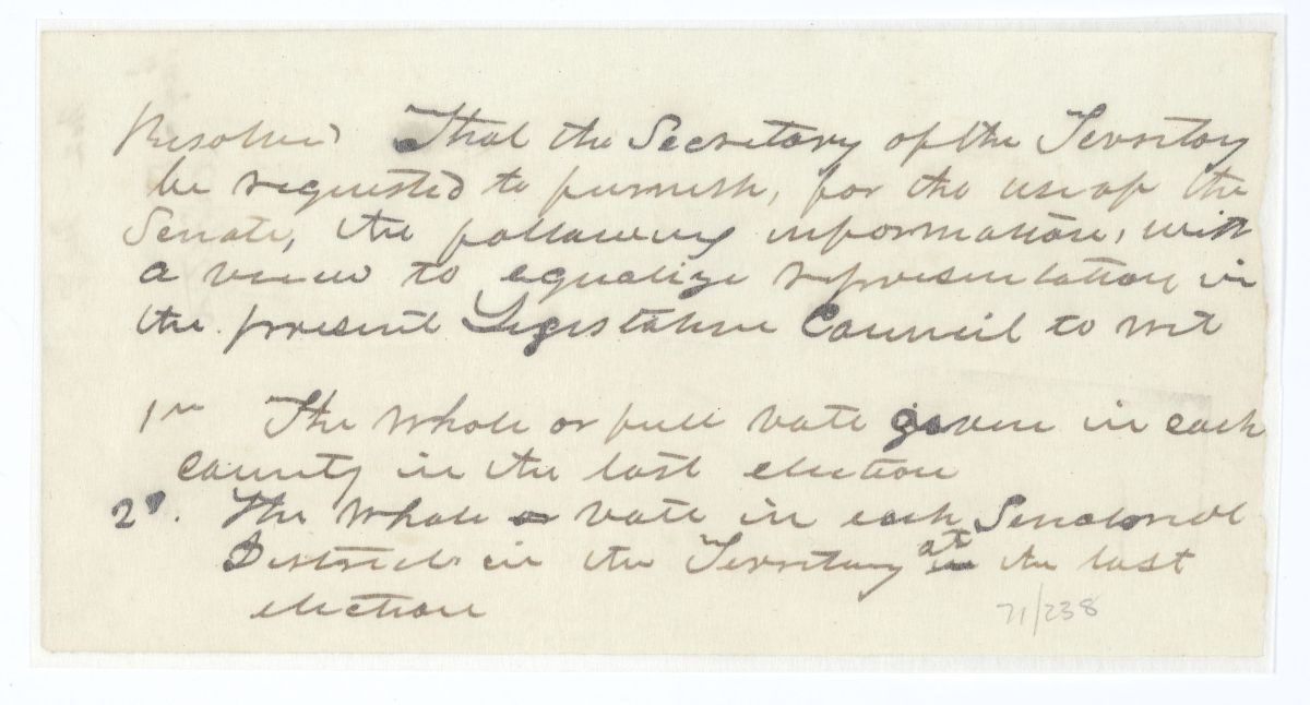 Resolution Requesting that the Secretary of the Territory Provide Voting Data to the Senate, circa 1845