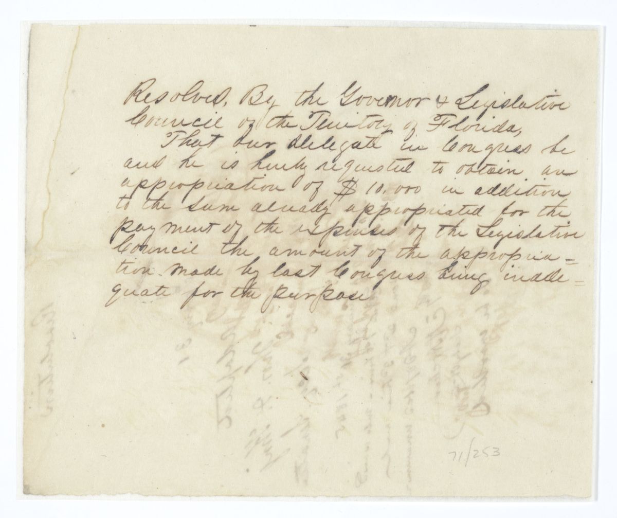 Resolution Directing the Florida Delegate in Congress to Obtain an Appropriation for the Expenses of the Territorial Legislative Council, 1845