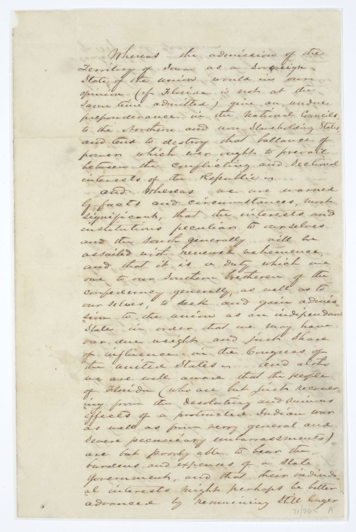 Resolution Calling for Florida to Become a State at the Same Time as Iowa, 1845