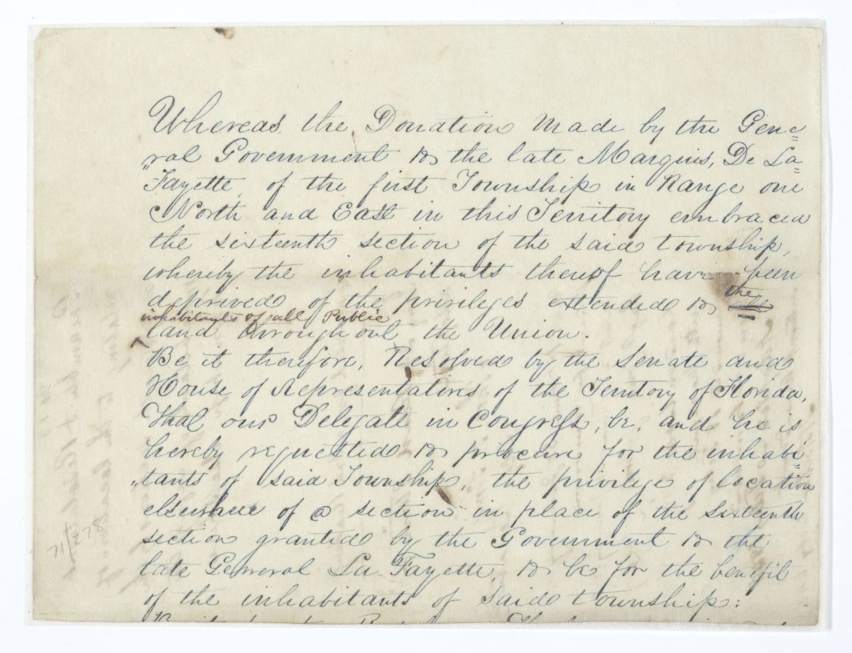 Resolution Directing the Florida Delegate in Congress to Procure a Section of Land for Certain Inhabitants of the Territory, 1845