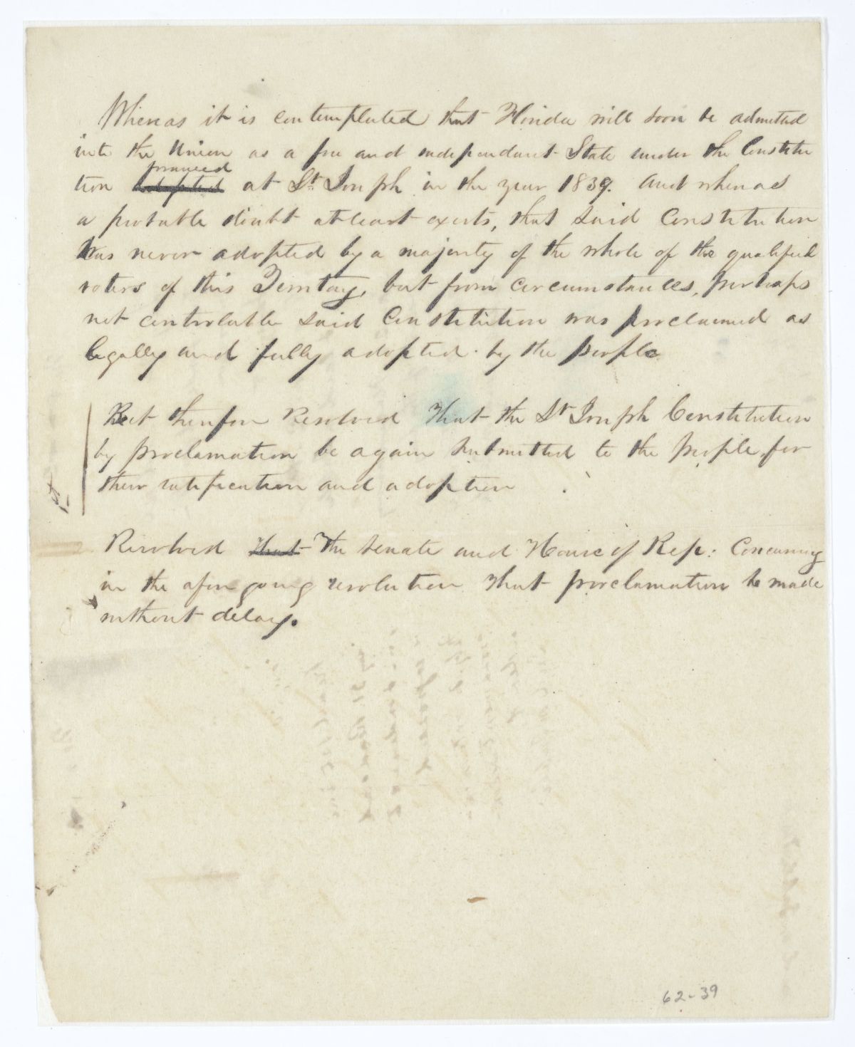 Resolution Calling for the Saint Joseph Constitution to Be Submitted to the People of Florida for Their Approval, circa 1845