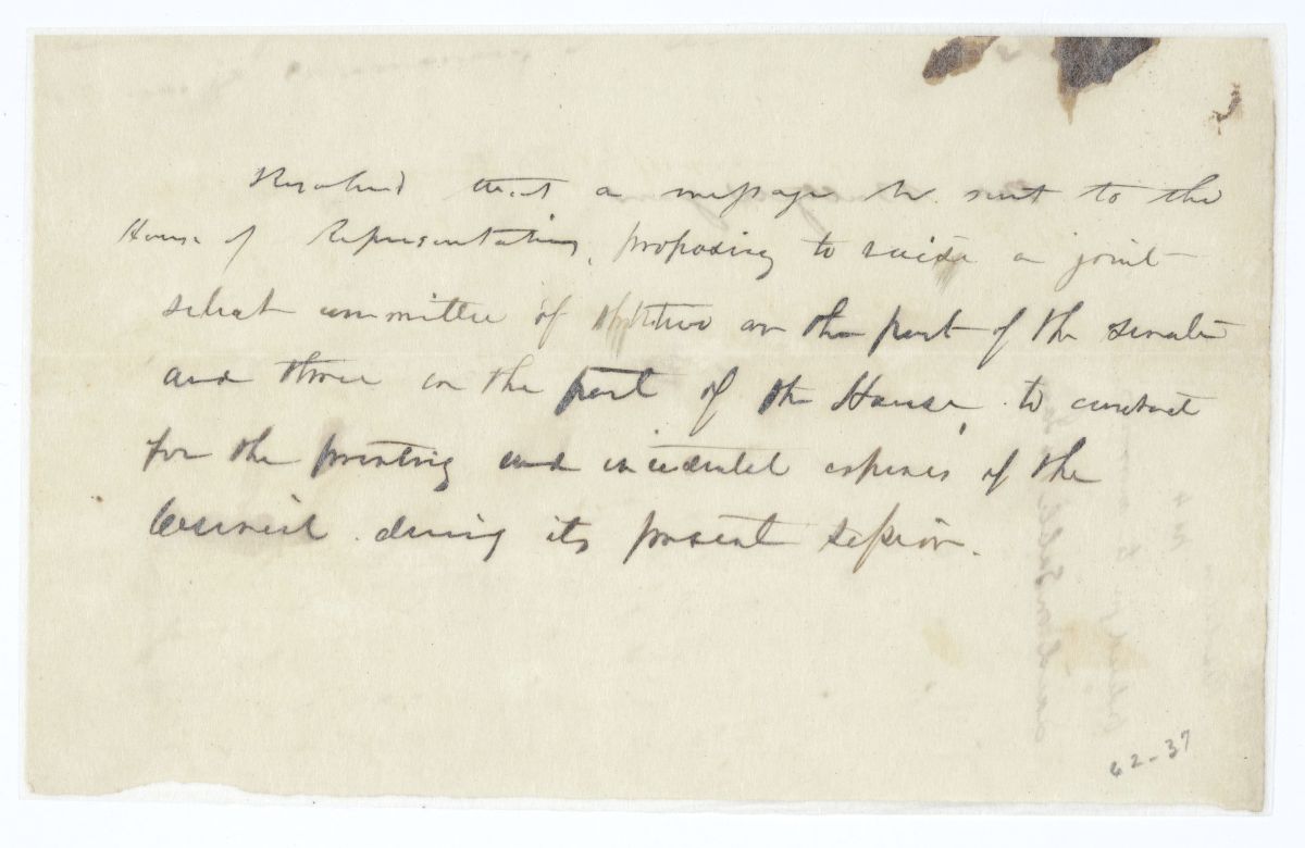 Resolution Calling for a Joint Select Committee to Contract for Printing, circa 1845