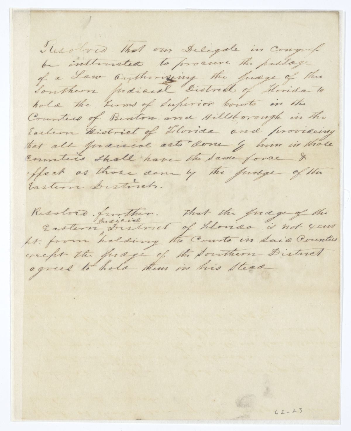 Resolution Directing the Florida Delegate in Congress to Procure the Passage of a Law Regarding the Superior Courts, 1845