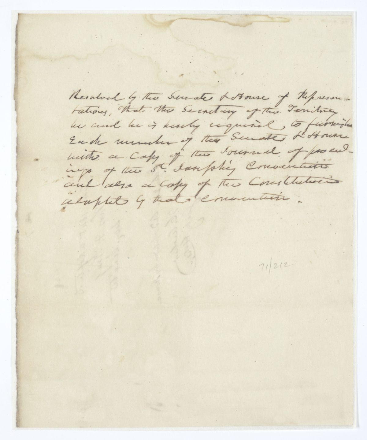 Resolution Requesting that the Secretary of the Territory Provide Copies of the Journal and Constitution from the Saint Joseph Convention, 1845