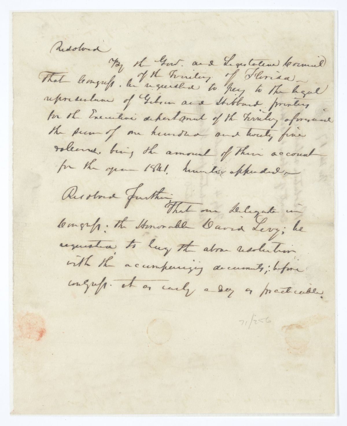 Resolution Requesting that Congress Compensate Gibson and Hibbard for Printing, 1845