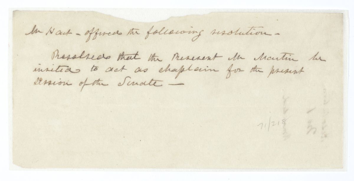 Resolution Inviting Mr. Martin to Act as Chaplain of the Senate, circa 1845