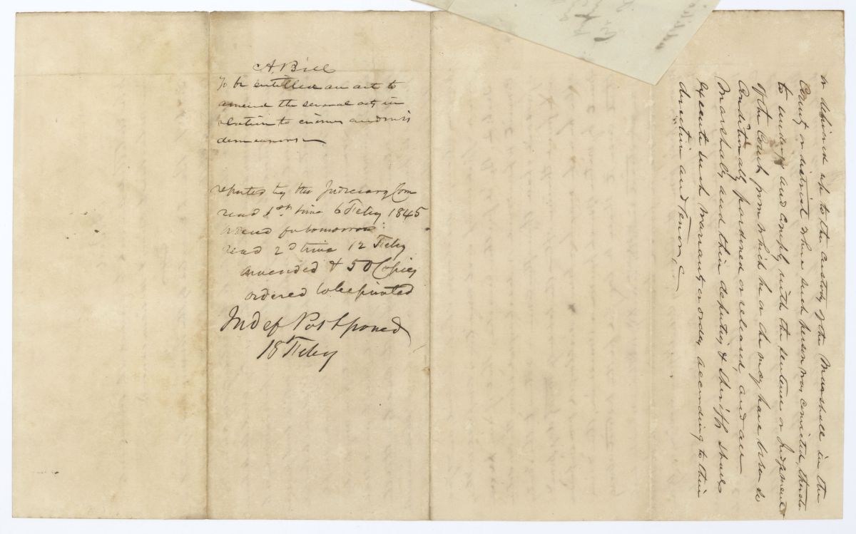 Draft of an Act to Amend the Several Acts in Relation to Crimes and Misdemeanors, 1845