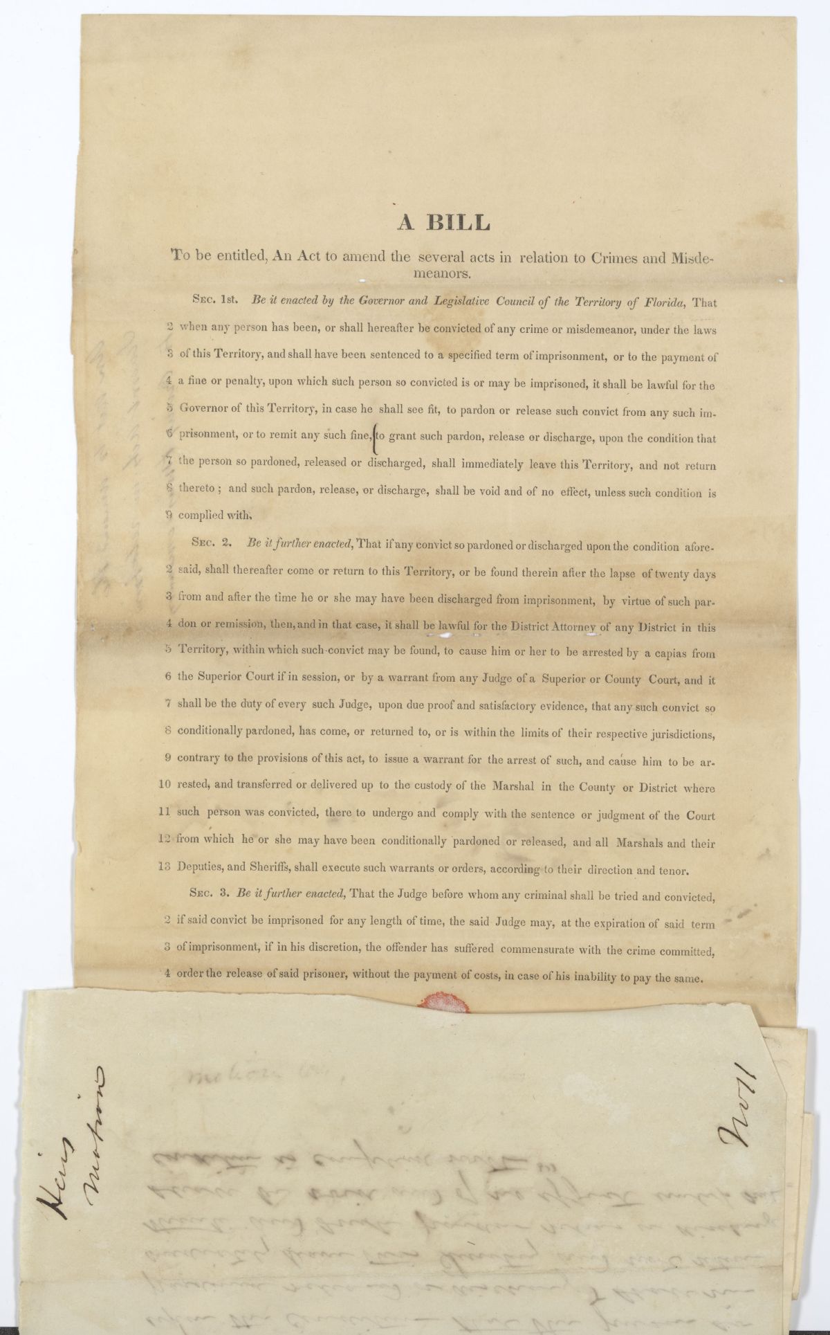 Draft of an Act to Amend the Several Acts in Relation to Crimes and Misdemeanors, circa 1845