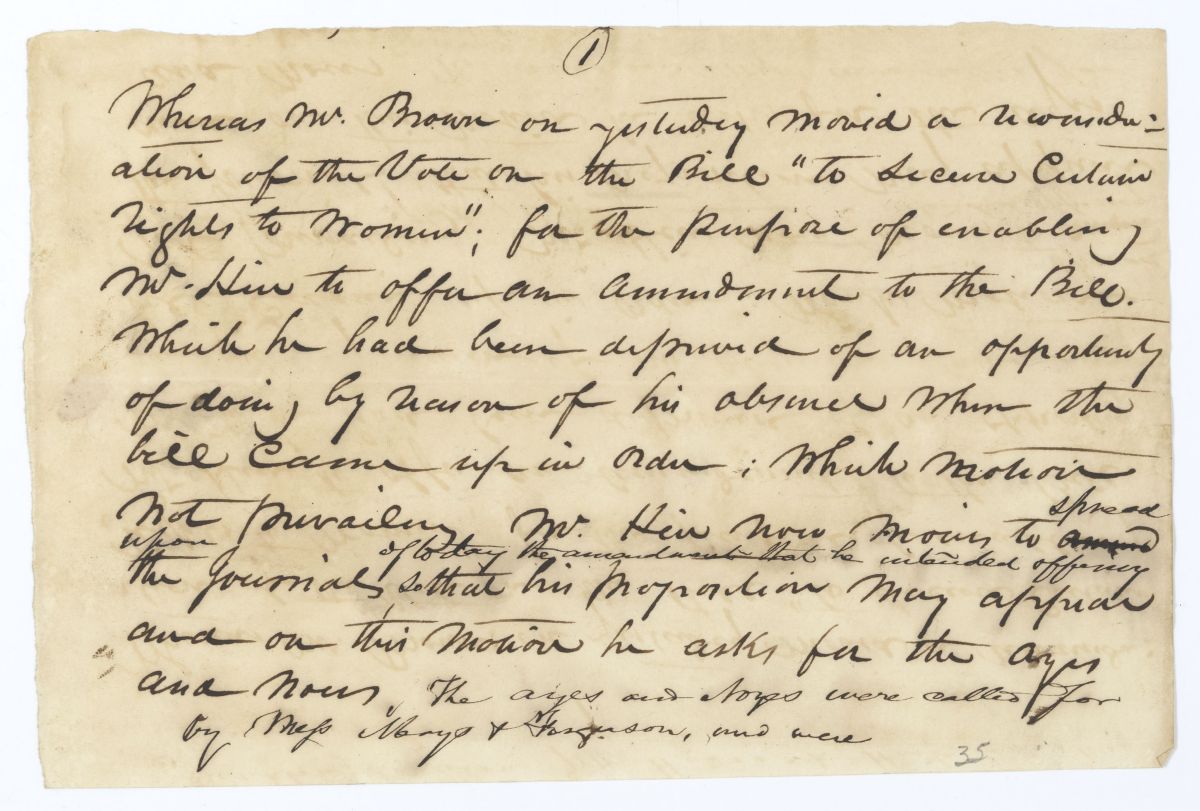 Motion of Representative Heir to Amend the Journal, circa 1845