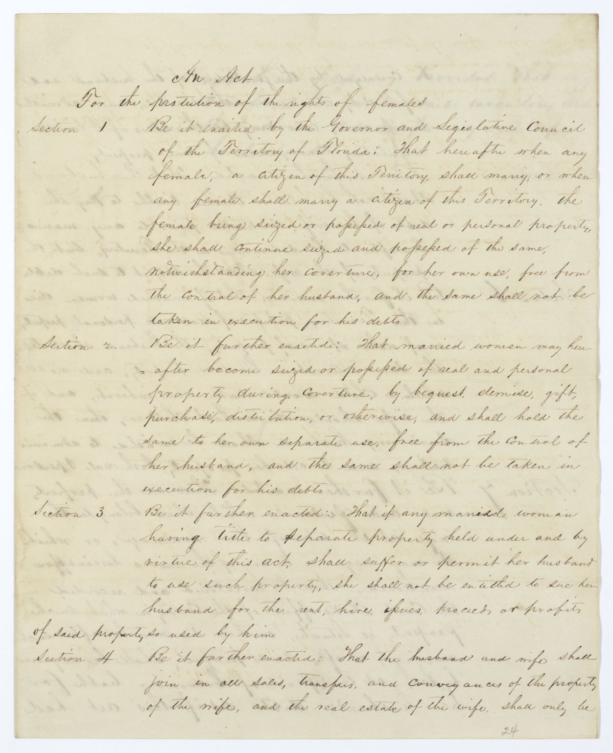 Draft of an Act for the Protection of the Rights of Females, 1845