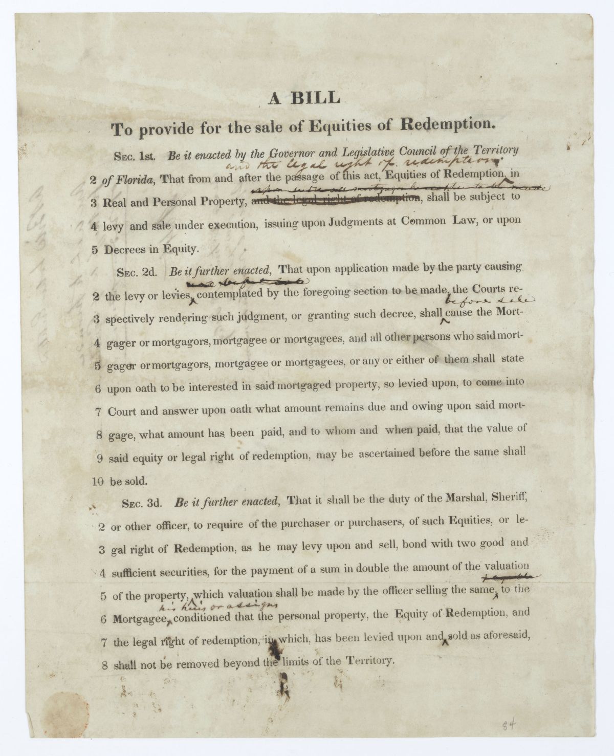 Draft of an Act to Provide for the Sale of Equities of Redemption, 1845