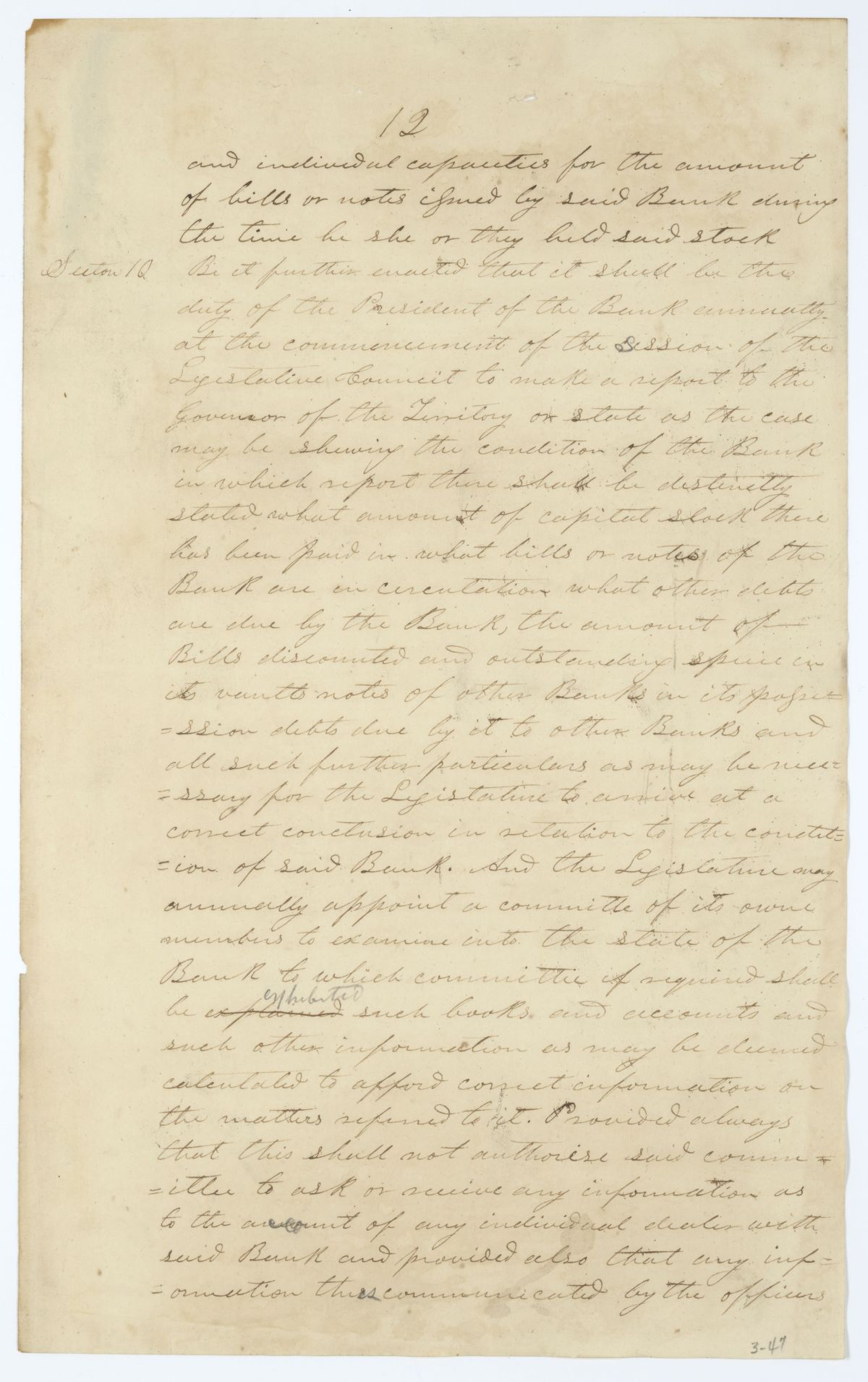 Fragment of a Draft of an Act to Incorporate the Stockholders of the Bank of Tallahassee, circa 1845