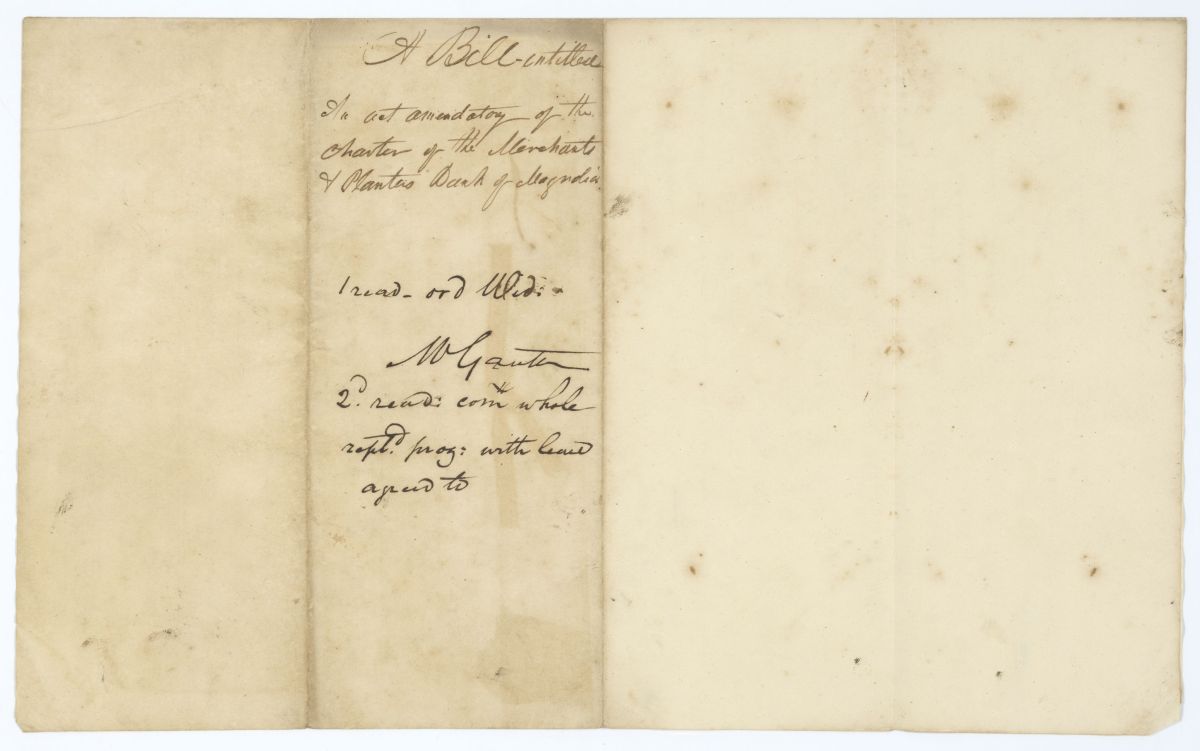 Draft of an Act Amendatory of the Charter of the Merchants and Planters Bank of Magnolia, circa 1845