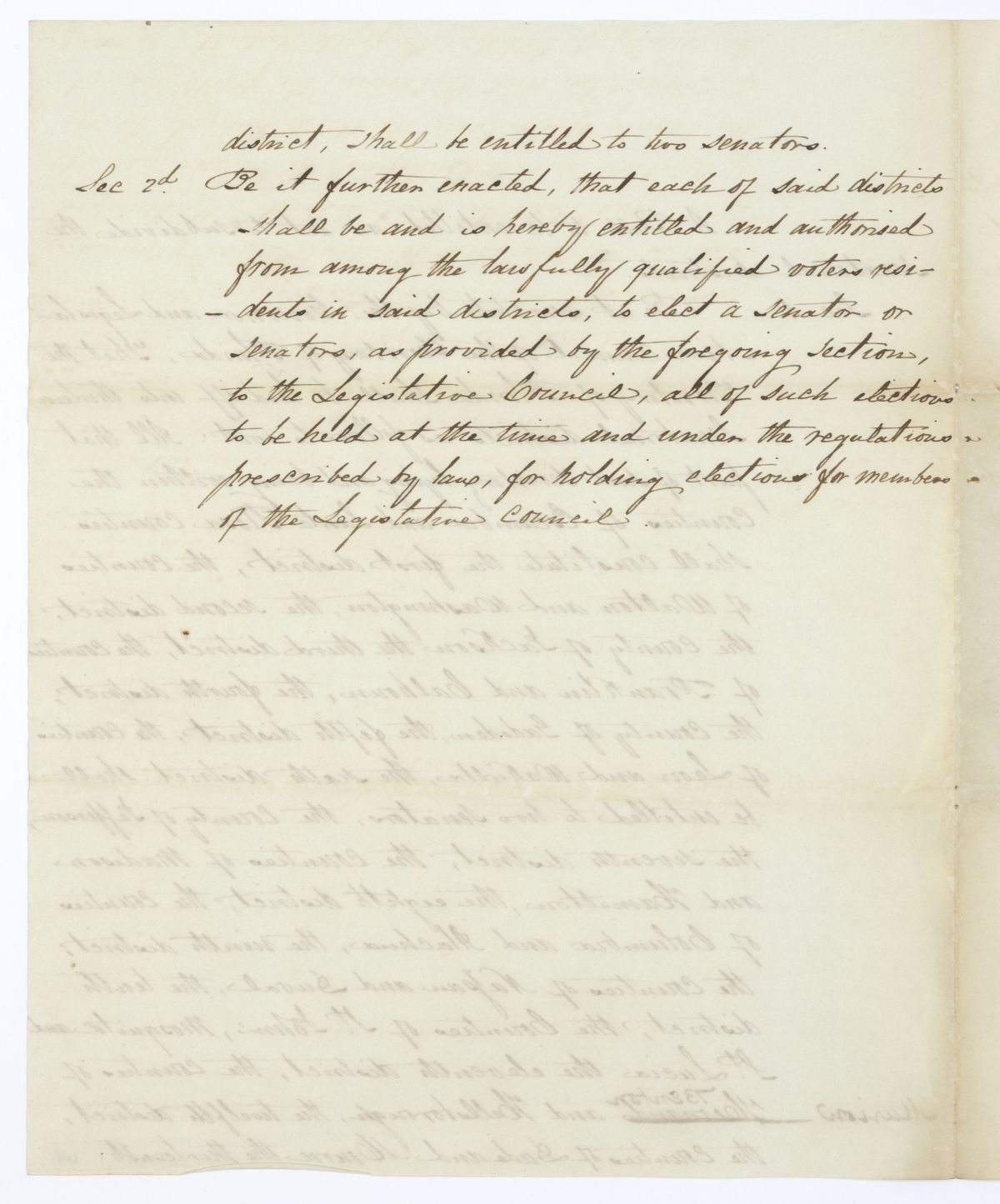 Draft of an Act to Subdivide the Senatorial Districts, 1844